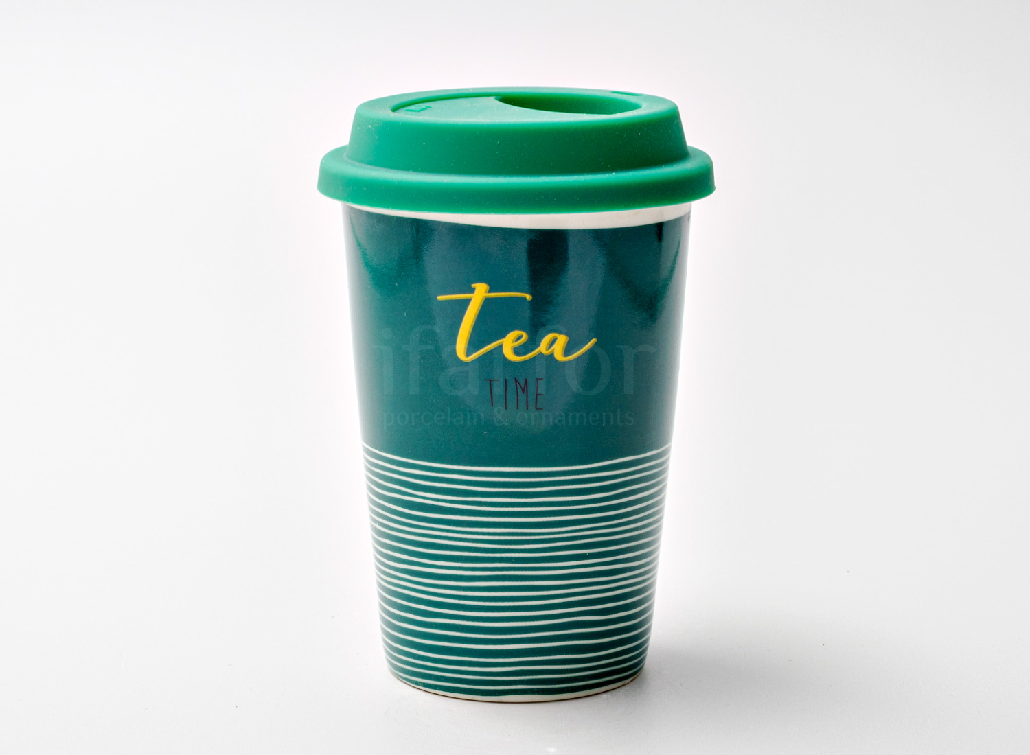 Термокружка «Tea Time» 1/2 Форма: Royal Classics. Фарфор, силиконовая крышка. 127 мм.