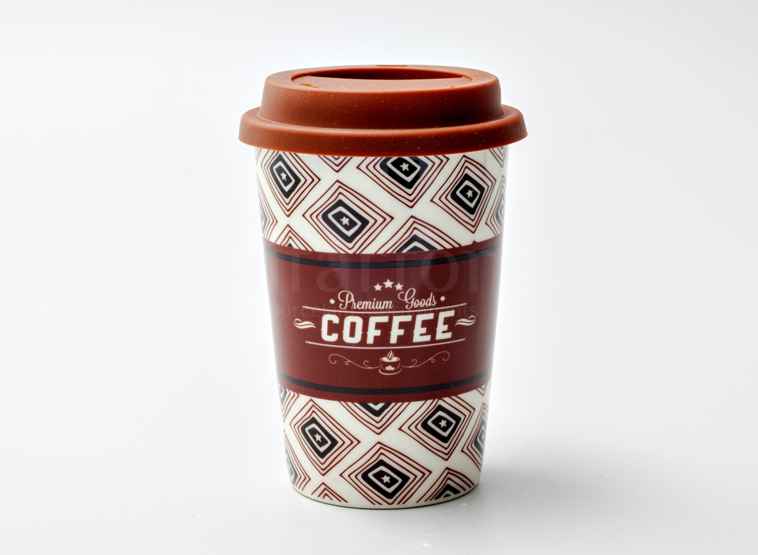 Термокружка «Premium goods coffee» 1/2 Форма: Royal Classics. Фарфор, силиконовая крышка
