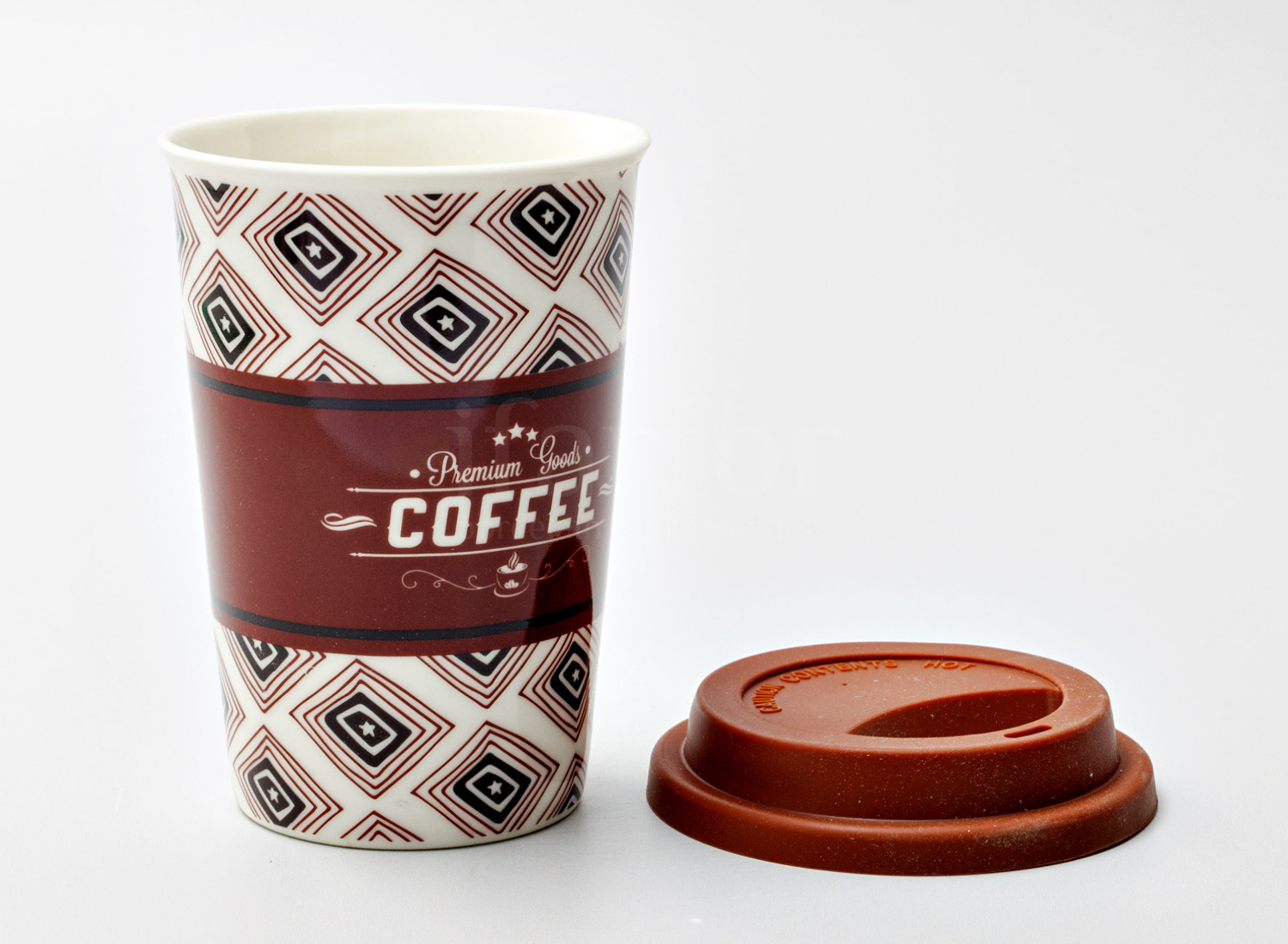 Термокружка «Premium goods coffee» 1/2 Форма: Royal Classics. Фарфор, силиконовая крышка