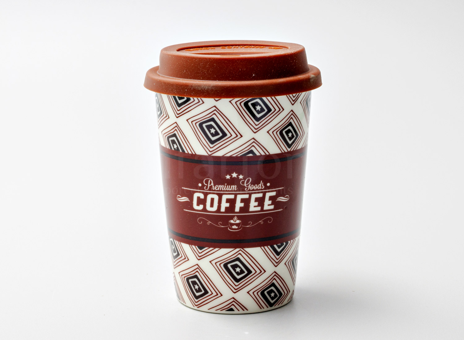 Термокружка «Premium goods coffee» 1/2 Форма: Royal Classics. Фарфор, силиконовая крышка