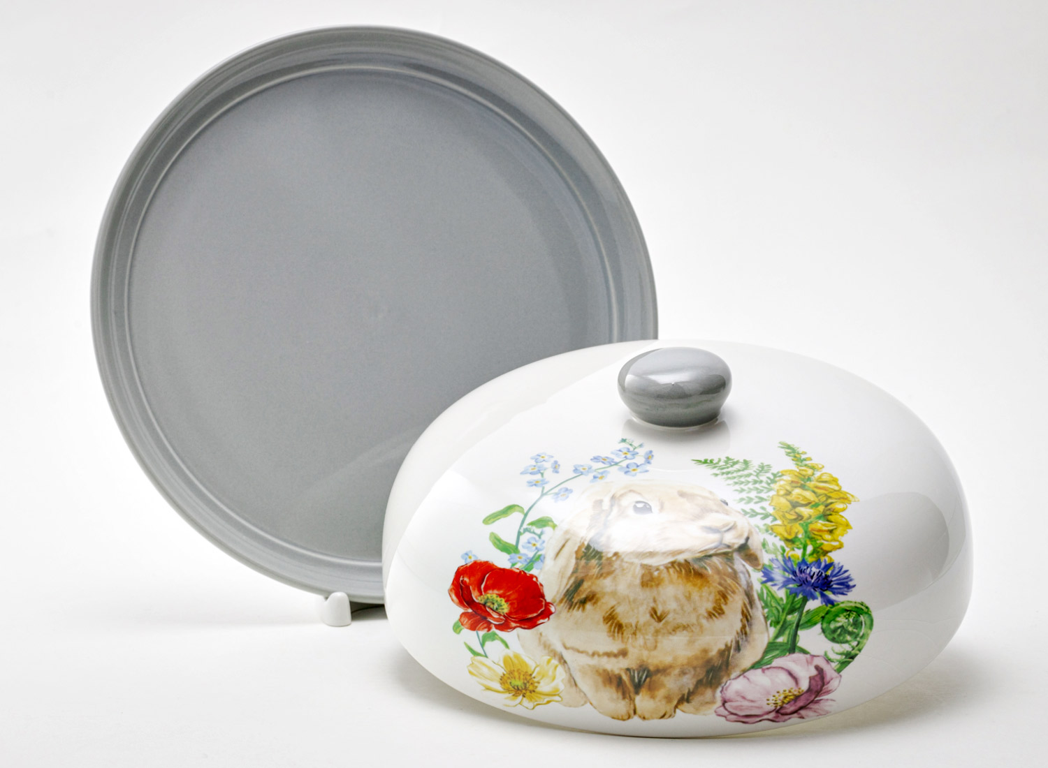 Блинница «Кролик в цветах» Форма: Repast. Керамика. 240 x 240 x 80 мм.
