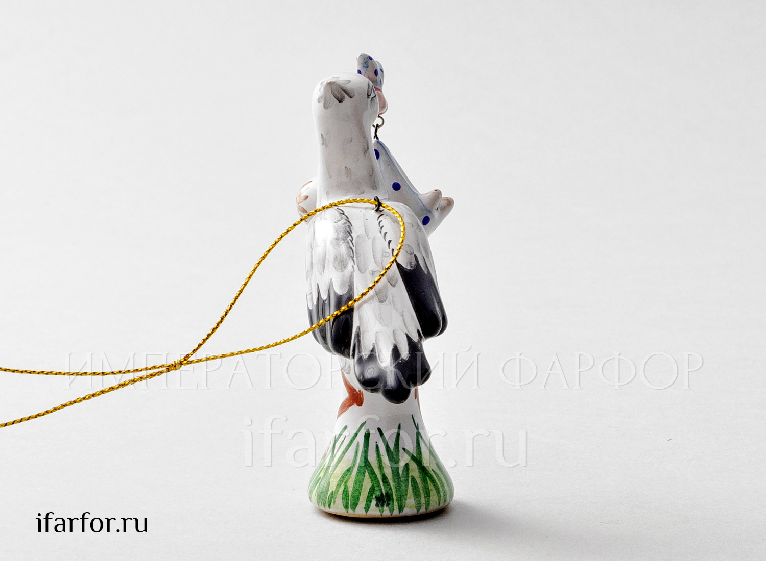 Елочная игрушка «Аист с младенцем» Форма: Аист с младенцем. Майолика. 90 x 95 мм.