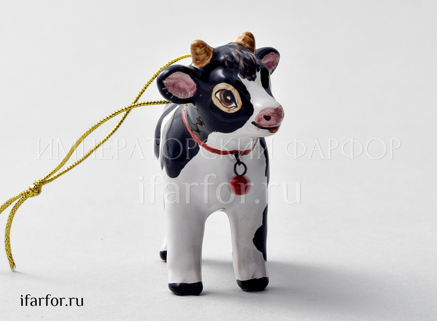 Елочная игрушка «Бычок» Форма: Бычок. Майолика. 74 x 64 мм.