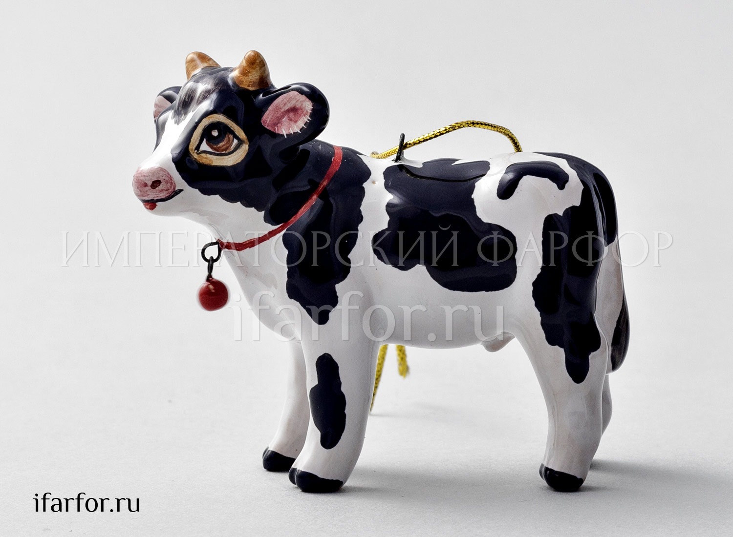 Елочная игрушка «Бычок» Форма: Бычок. Майолика. 74 x 64 мм.