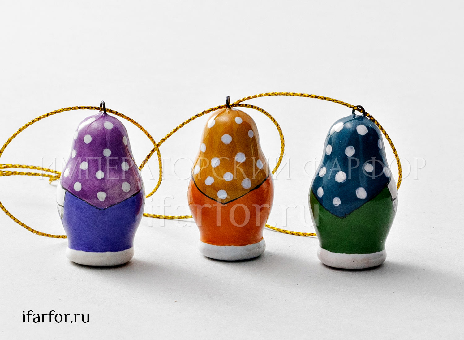 Набор елочных игрушек «Веселые матрешки» Майолика. 20 x 35 мм.
