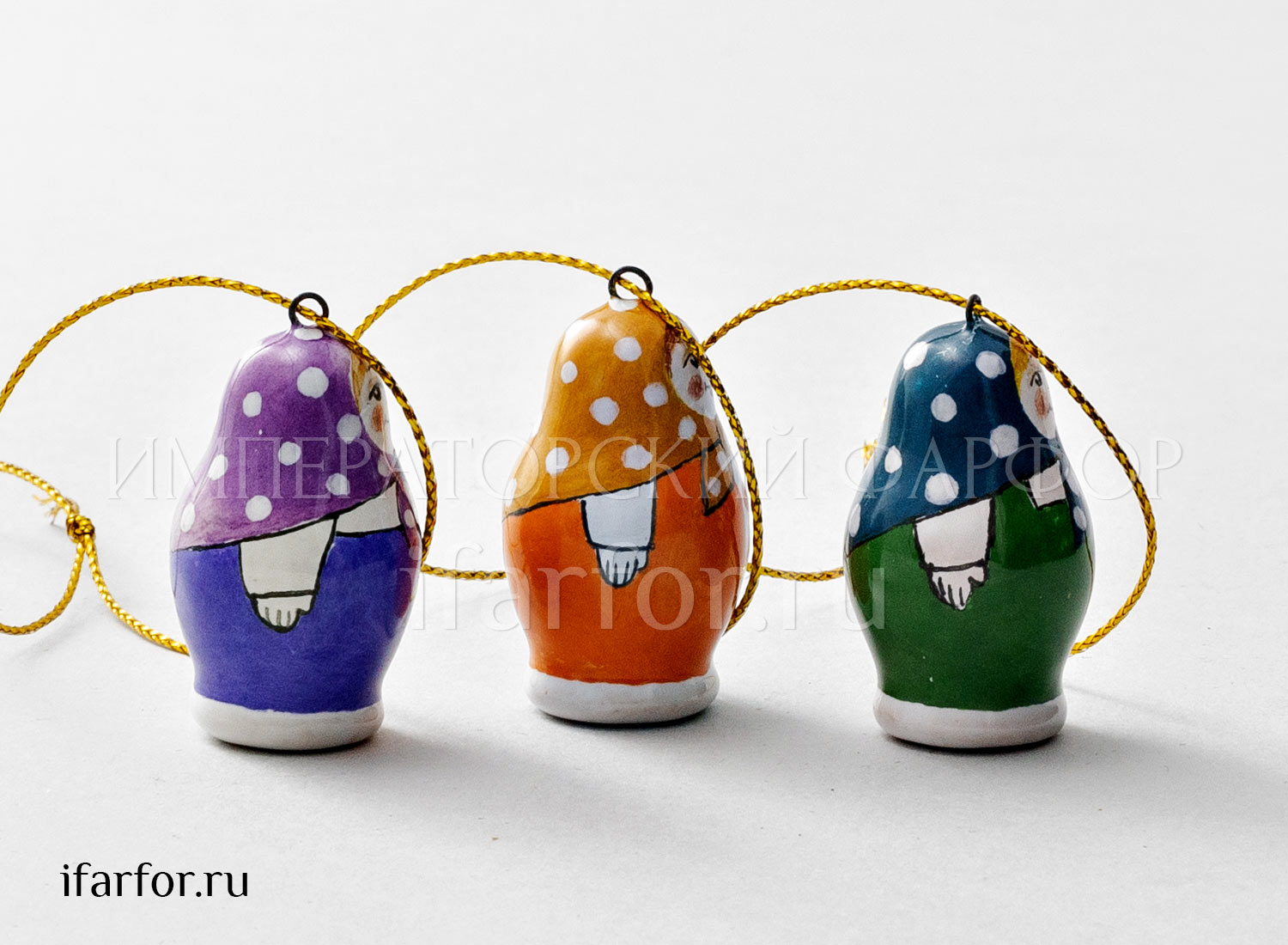 Набор елочных игрушек «Веселые матрешки» Майолика. 20 x 35 мм.