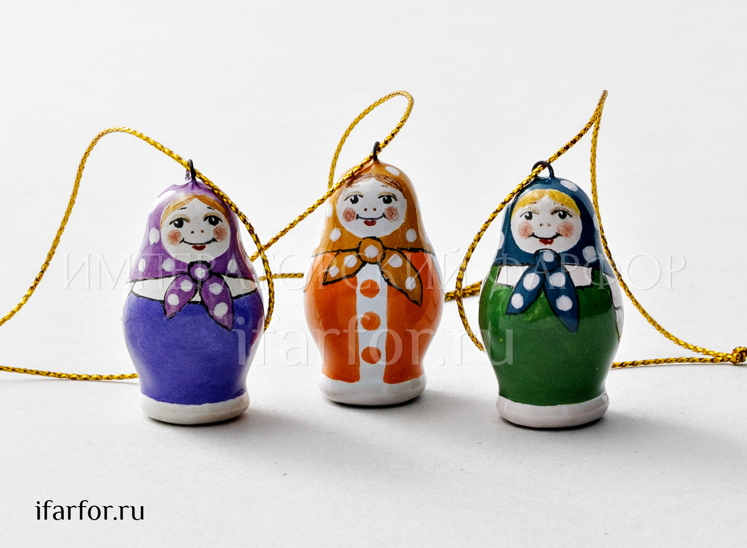 Набор елочных игрушек «Веселые матрешки» Майолика. 20 x 35 мм.