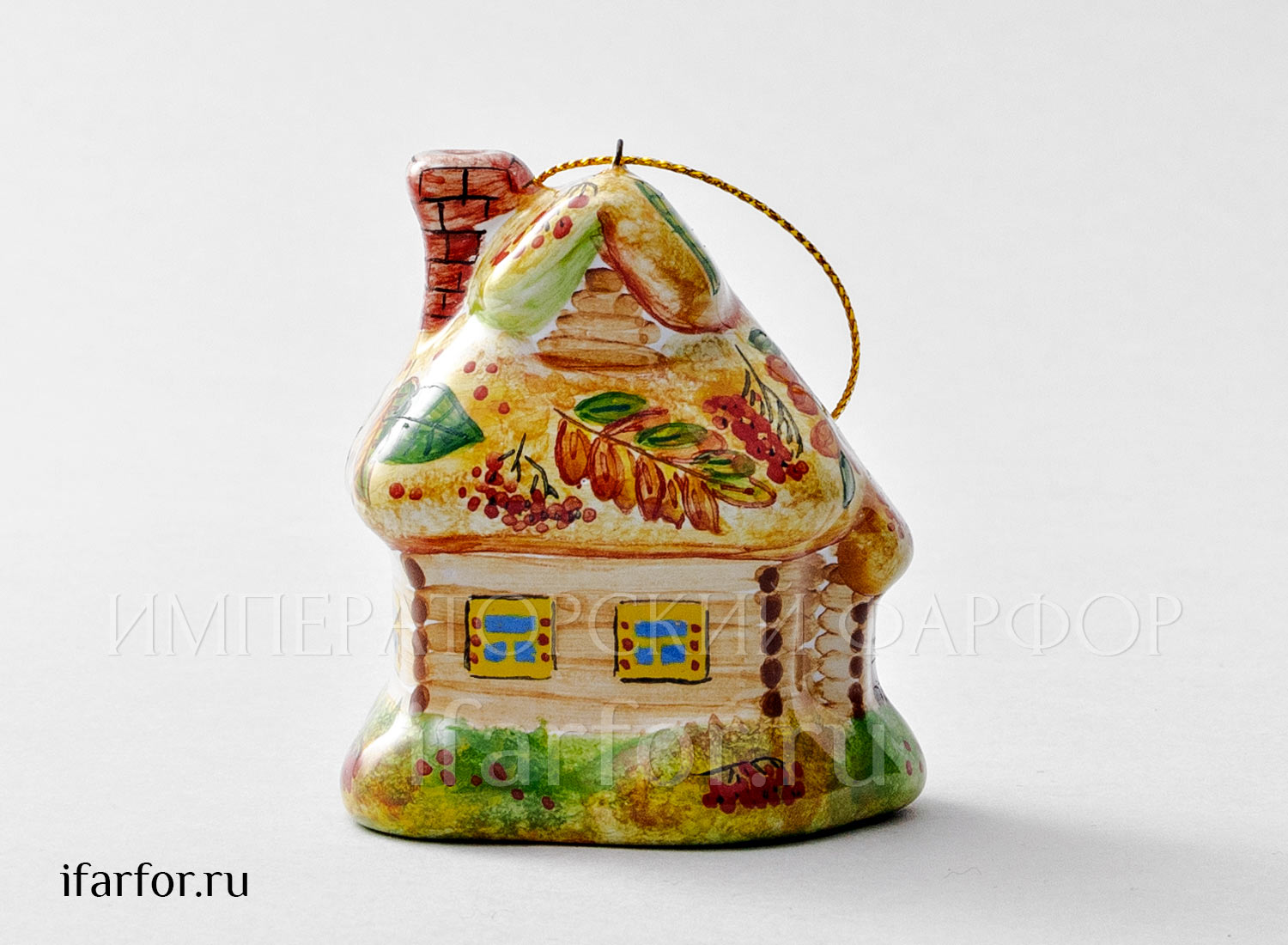 Елочная игрушка «Избушка» Форма: Избушка. Майолика. 55 x 65 мм.