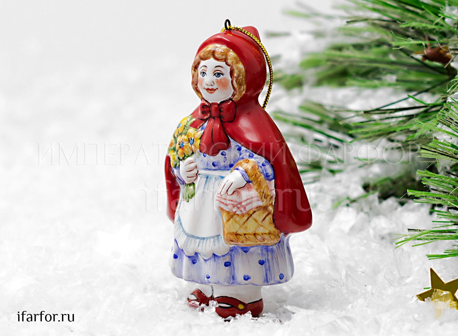 Елочная игрушка «Красная шапочка» Форма: Красная шапочка. Майолика. 50 x 87 мм.
