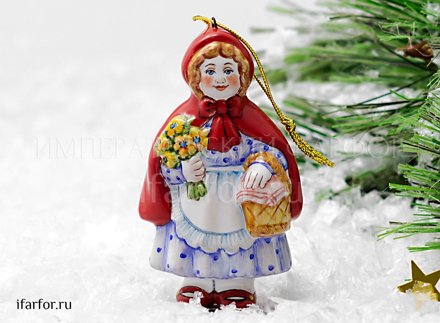 Елочная игрушка «Красная шапочка» Форма: Красная шапочка. Майолика. 50 x 87 мм.