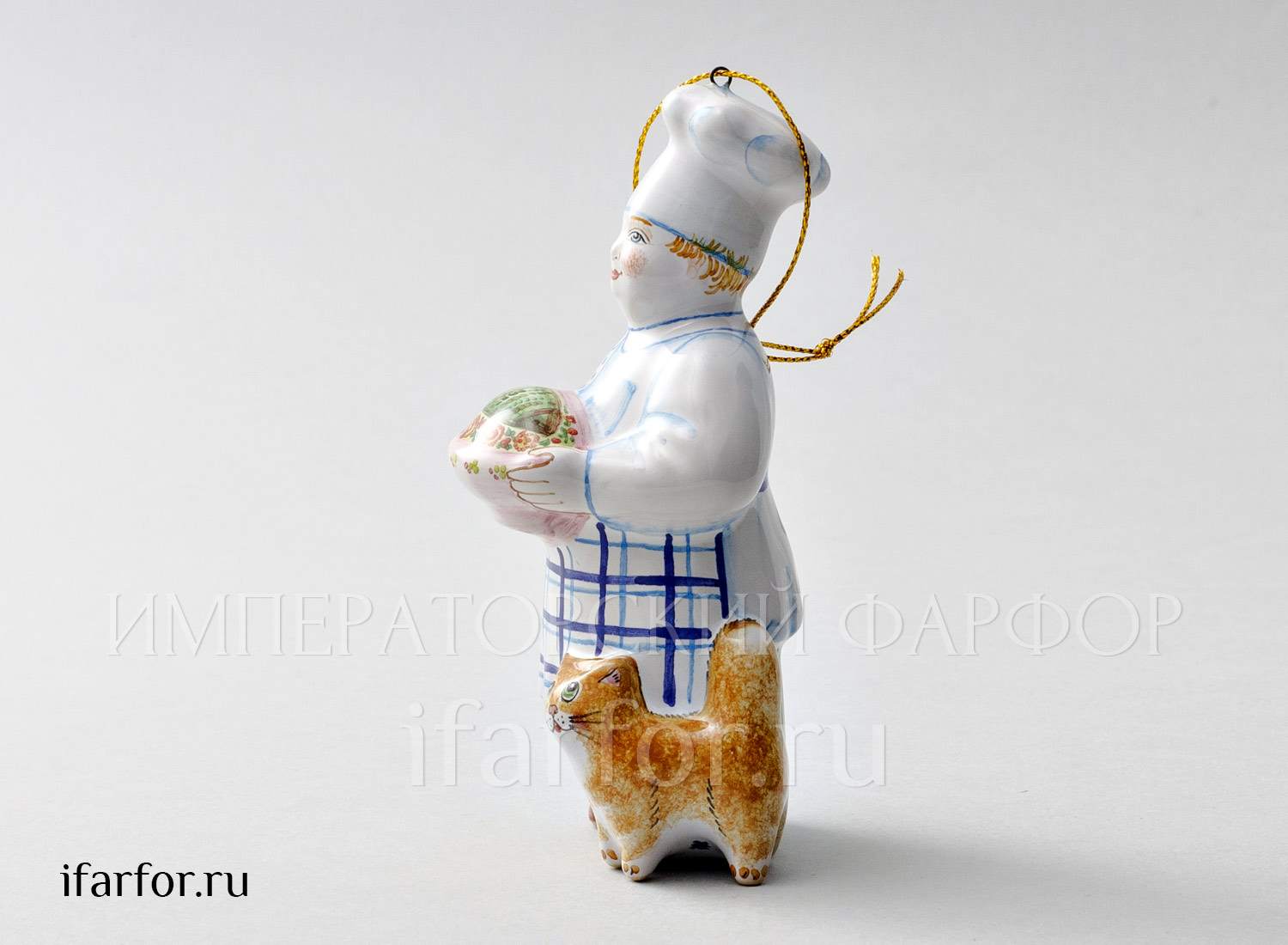 Елочная игрушка «Повар» Форма: Повар. Майолика. 70 x 120 мм.