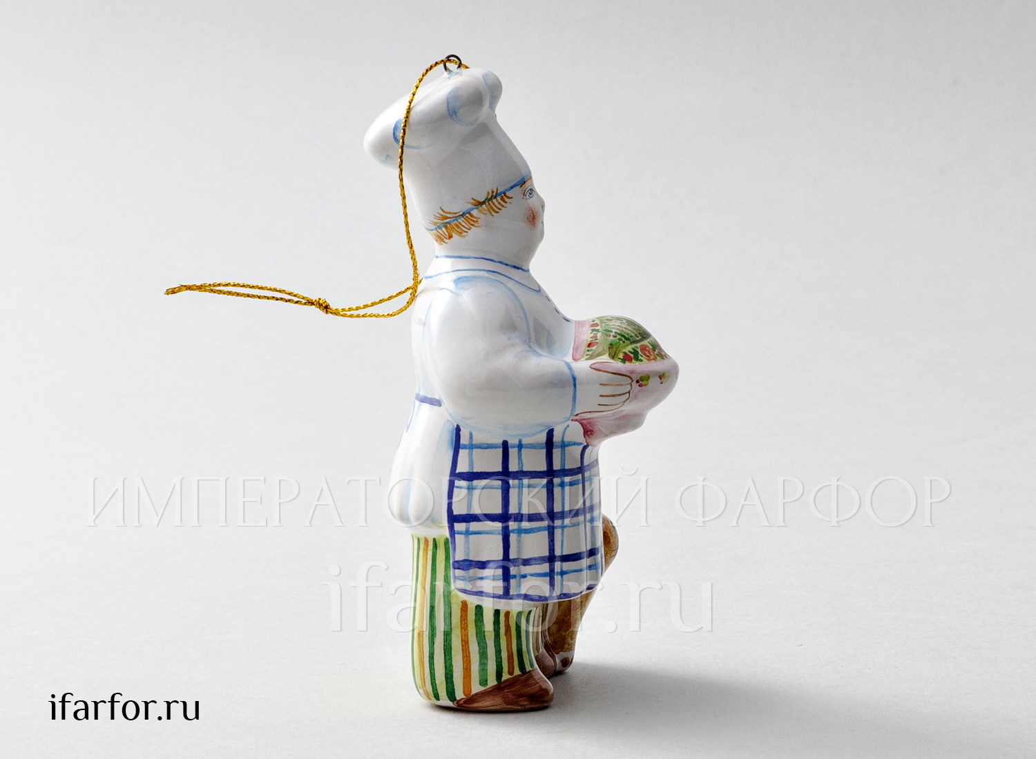 Елочная игрушка «Повар» Форма: Повар. Майолика. 70 x 120 мм.
