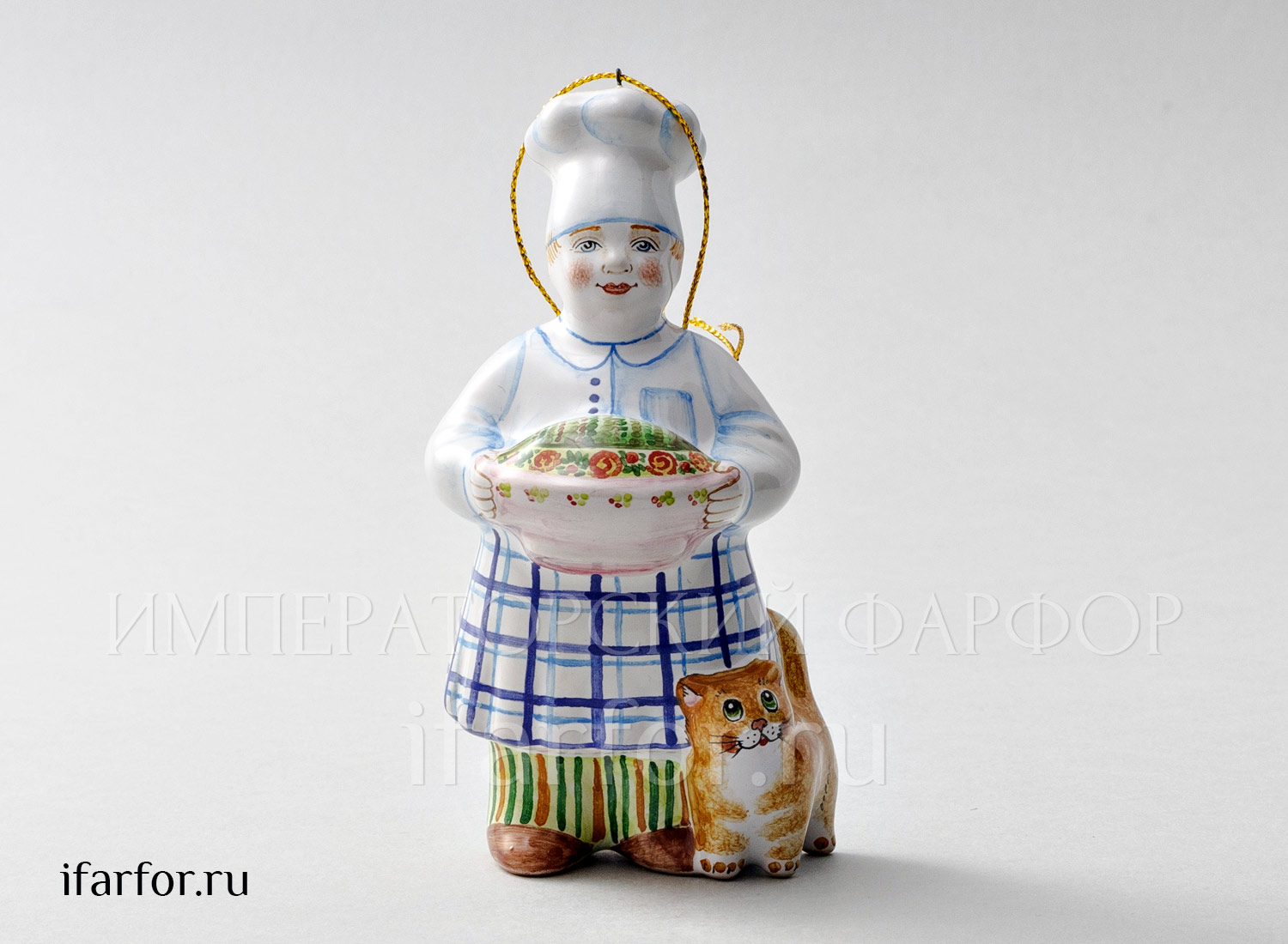 Елочная игрушка «Повар» Форма: Повар. Майолика. 70 x 120 мм.