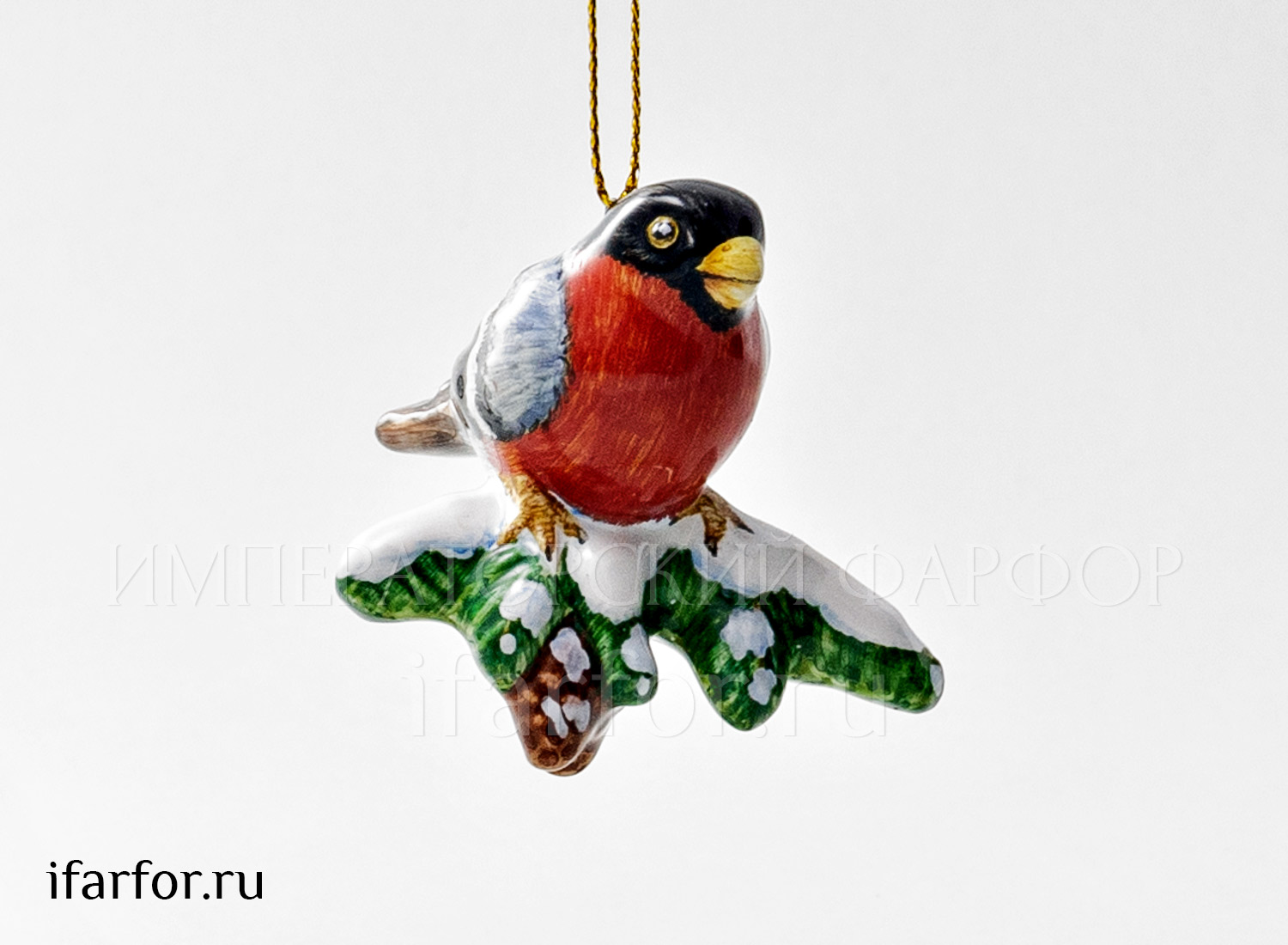 Елочная игрушка «Снегирь» Форма: Снегирь. Майолика. 50 x 60 мм.