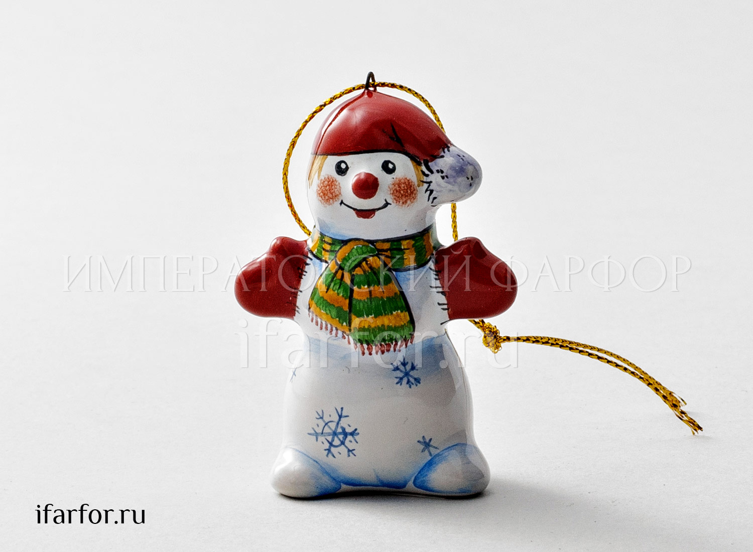 Елочная игрушка «Снеговик» Форма: Снеговик. Майолика. 30 x 50 x 70 мм.