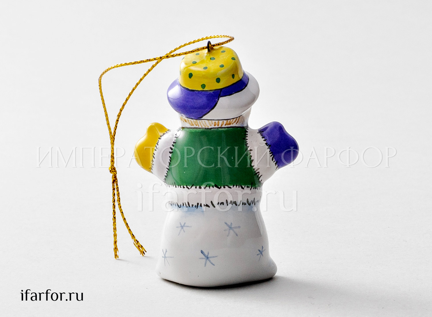Елочная игрушка «Снеговик в шляпе» Форма: Снеговик в шляпе. Майолика. 40 x 50 x 76 мм.