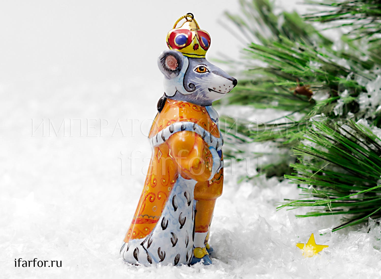 Елочная игрушка «Мышиный король» Форма: Мышиный король. Майолика. 70 x 110 мм.
