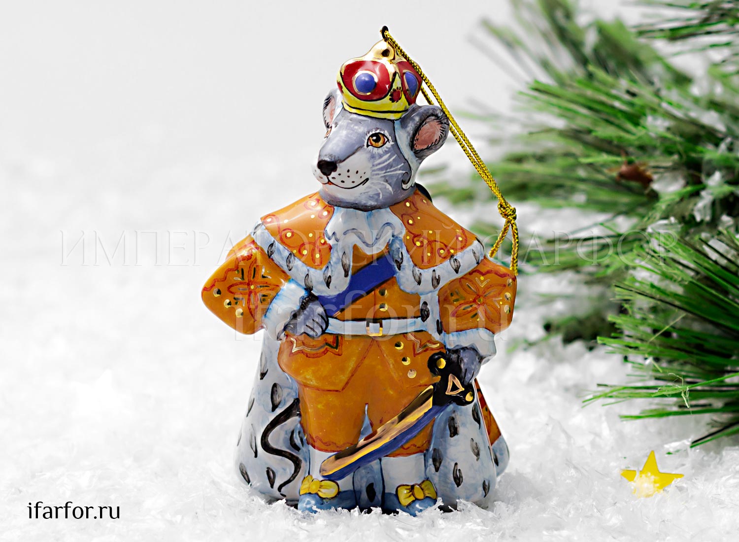 Елочная игрушка «Мышиный король» Форма: Мышиный король. Майолика. 70 x 110 мм.