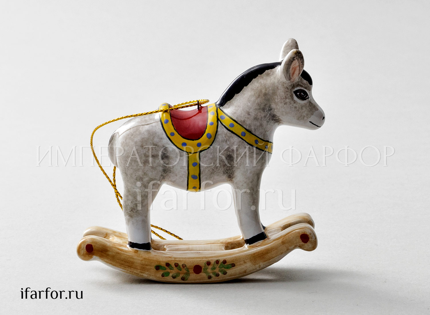 Елочная игрушка «Ослик-качалка» Форма: Ослик-качалка. Майолика. 60 x 56 мм.