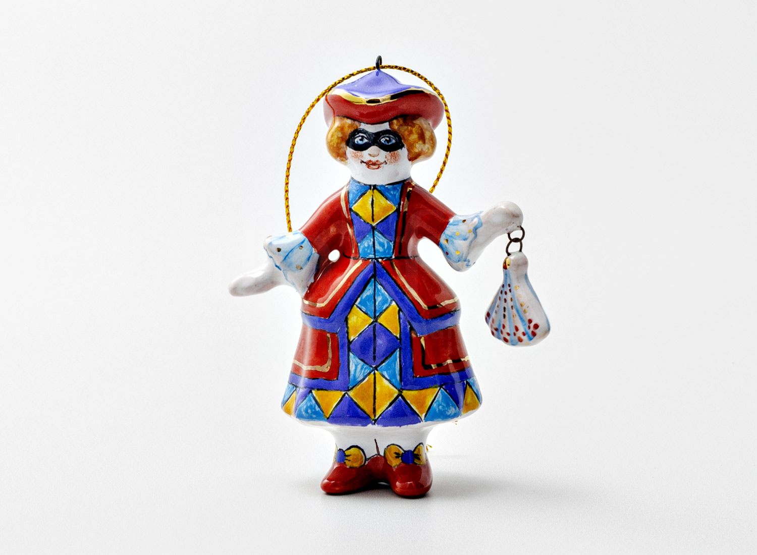 Елочная игрушка «Золотой ключик. Коломбина» Майолика. 60 x 90 мм.