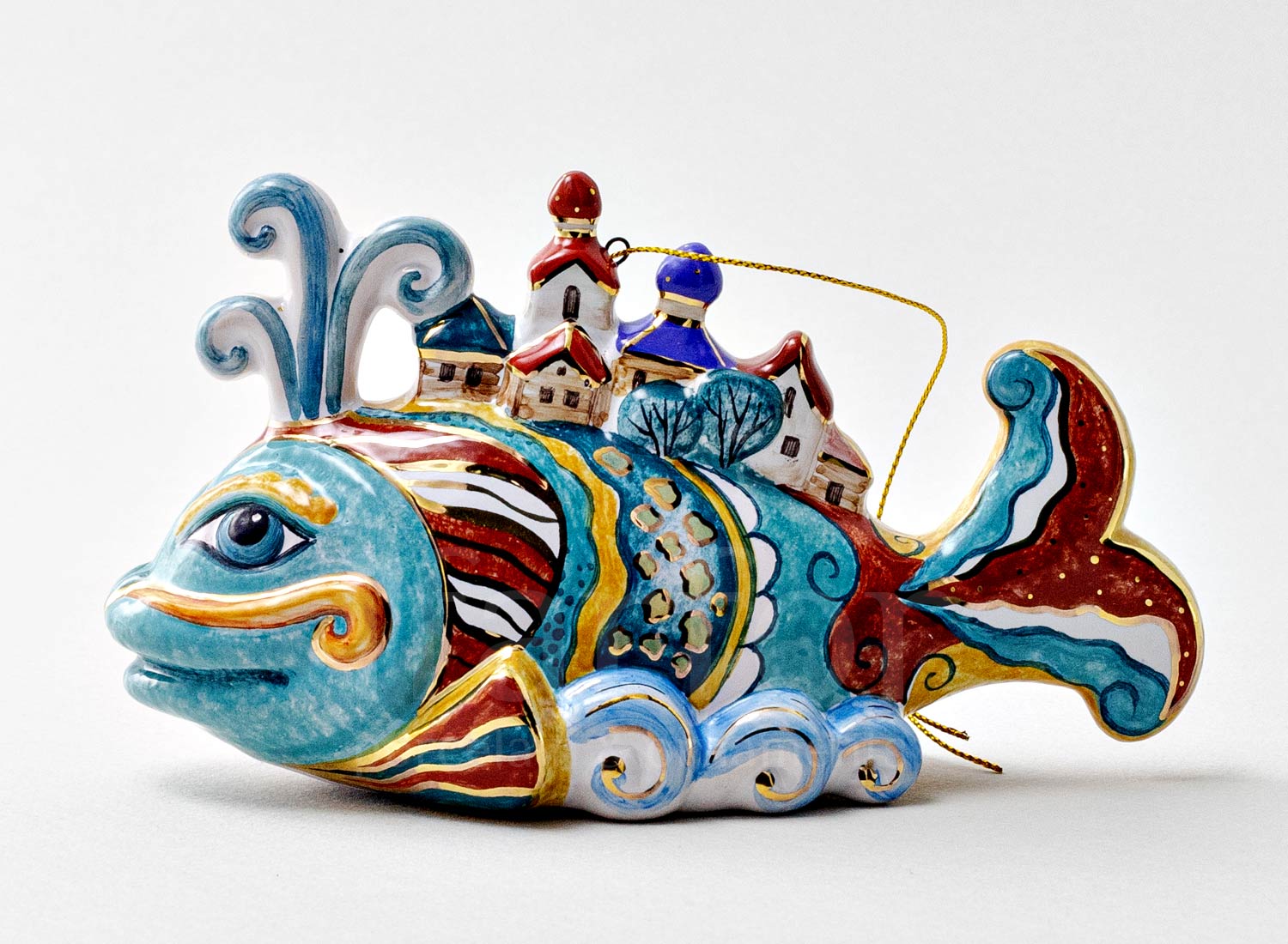 Елочная игрушка «Рыба-кит» Форма: Рыба-кит. Майолика. 140 x 85 мм.