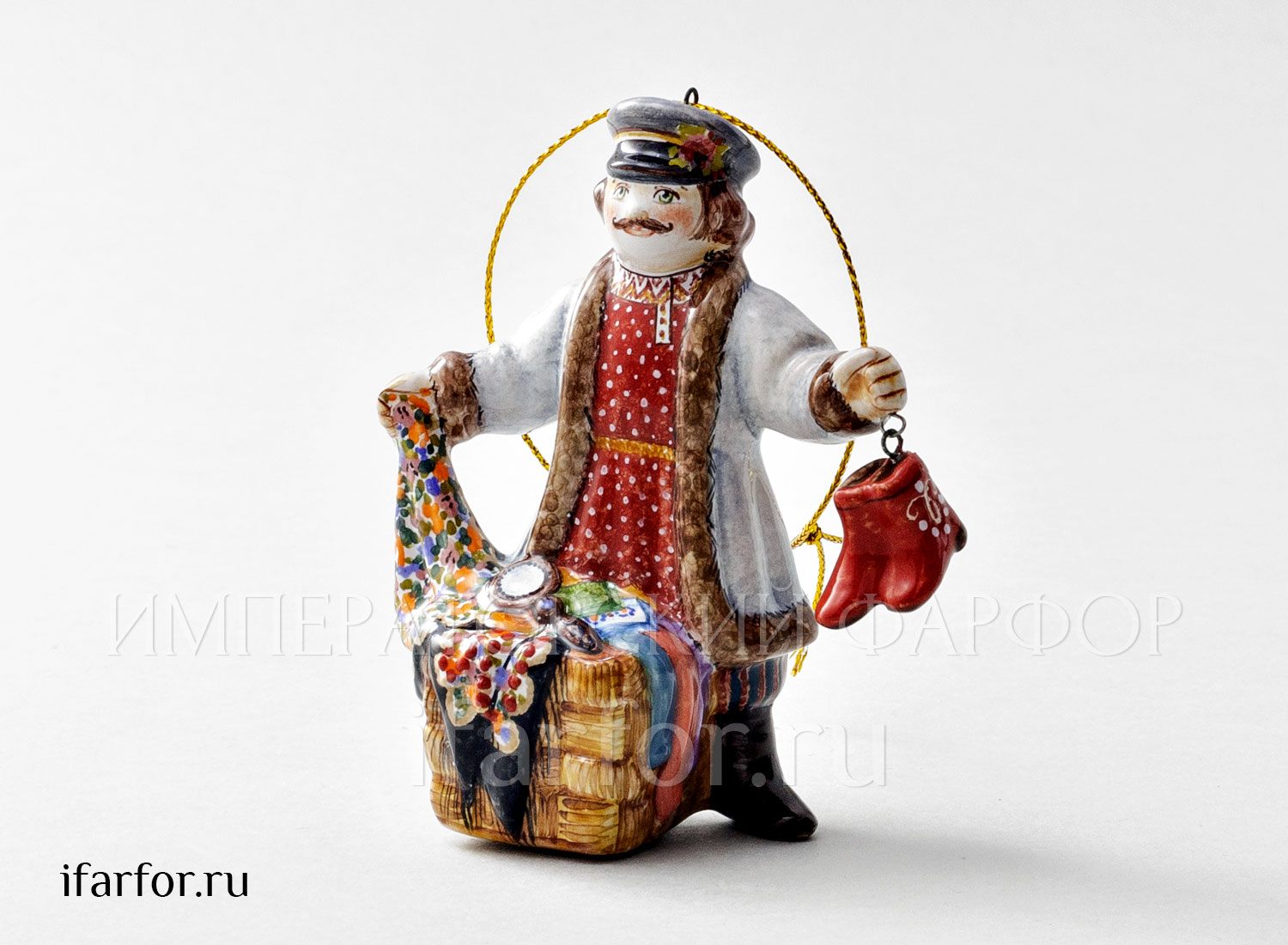 Елочная игрушка «Коробейник» Форма: Коробейник. Майолика. 65 x 100 мм.
