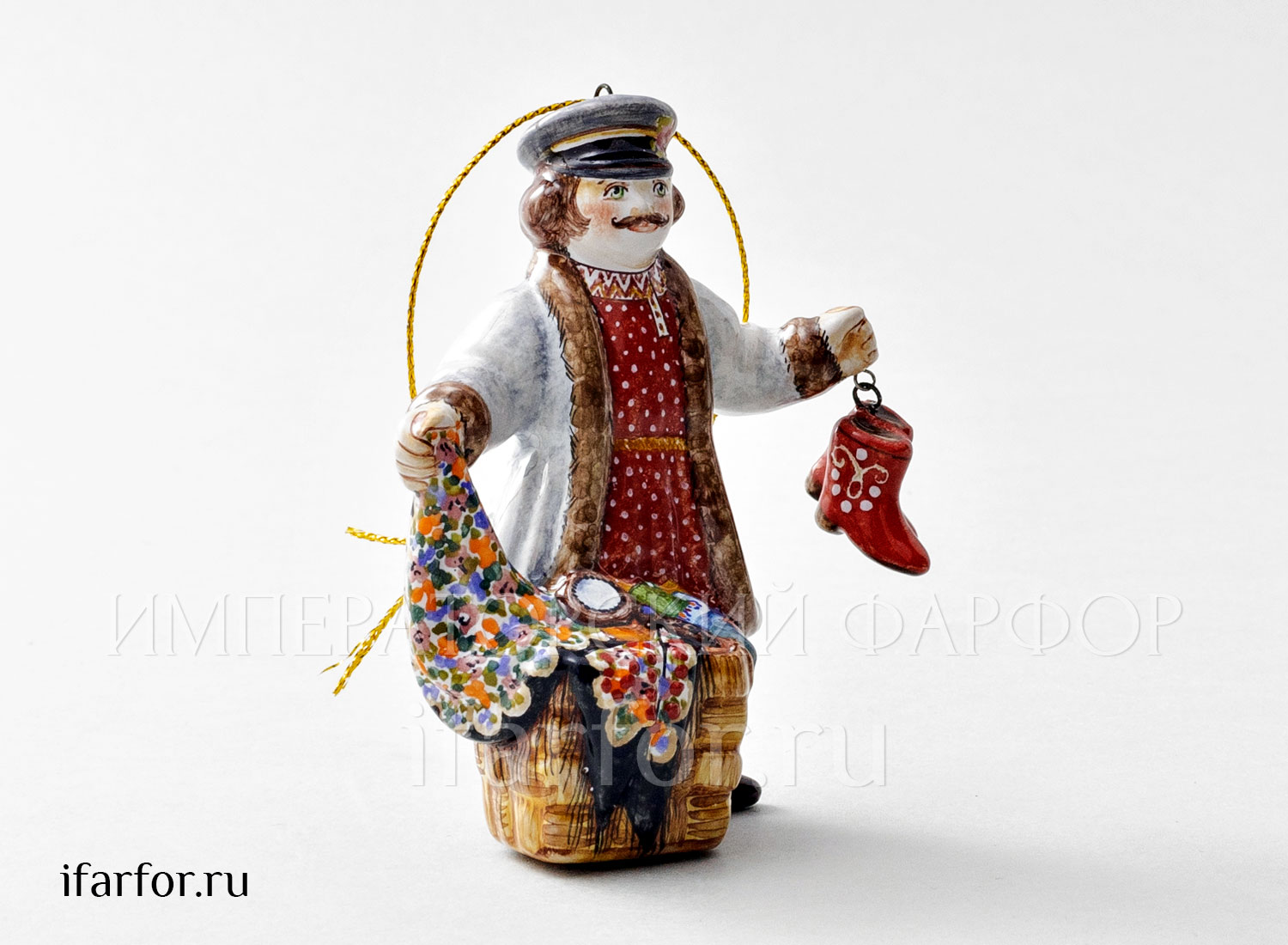 Елочная игрушка «Коробейник» Форма: Коробейник. Майолика. 65 x 100 мм.
