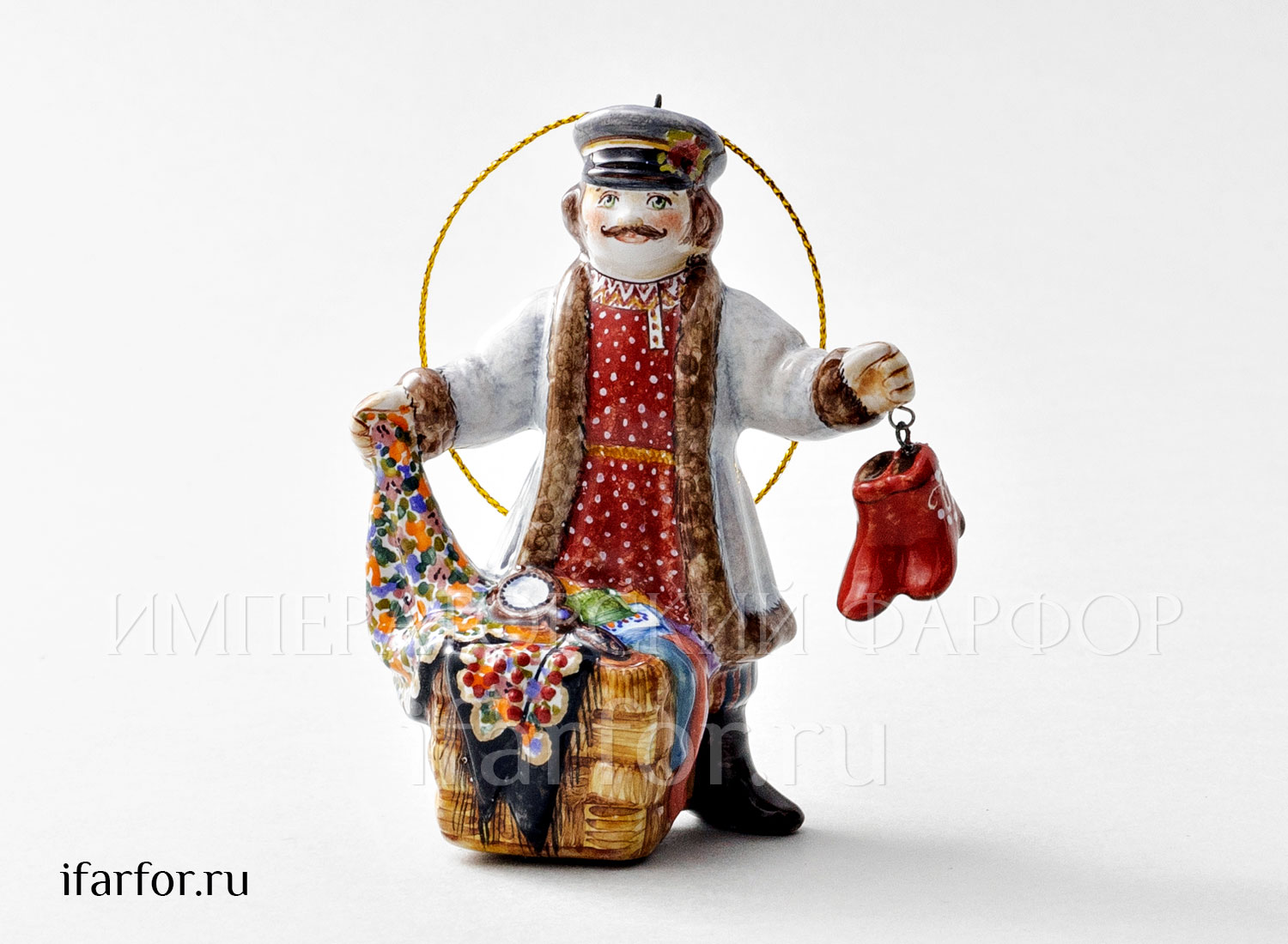 Елочная игрушка «Коробейник» Форма: Коробейник. Майолика. 65 x 100 мм.