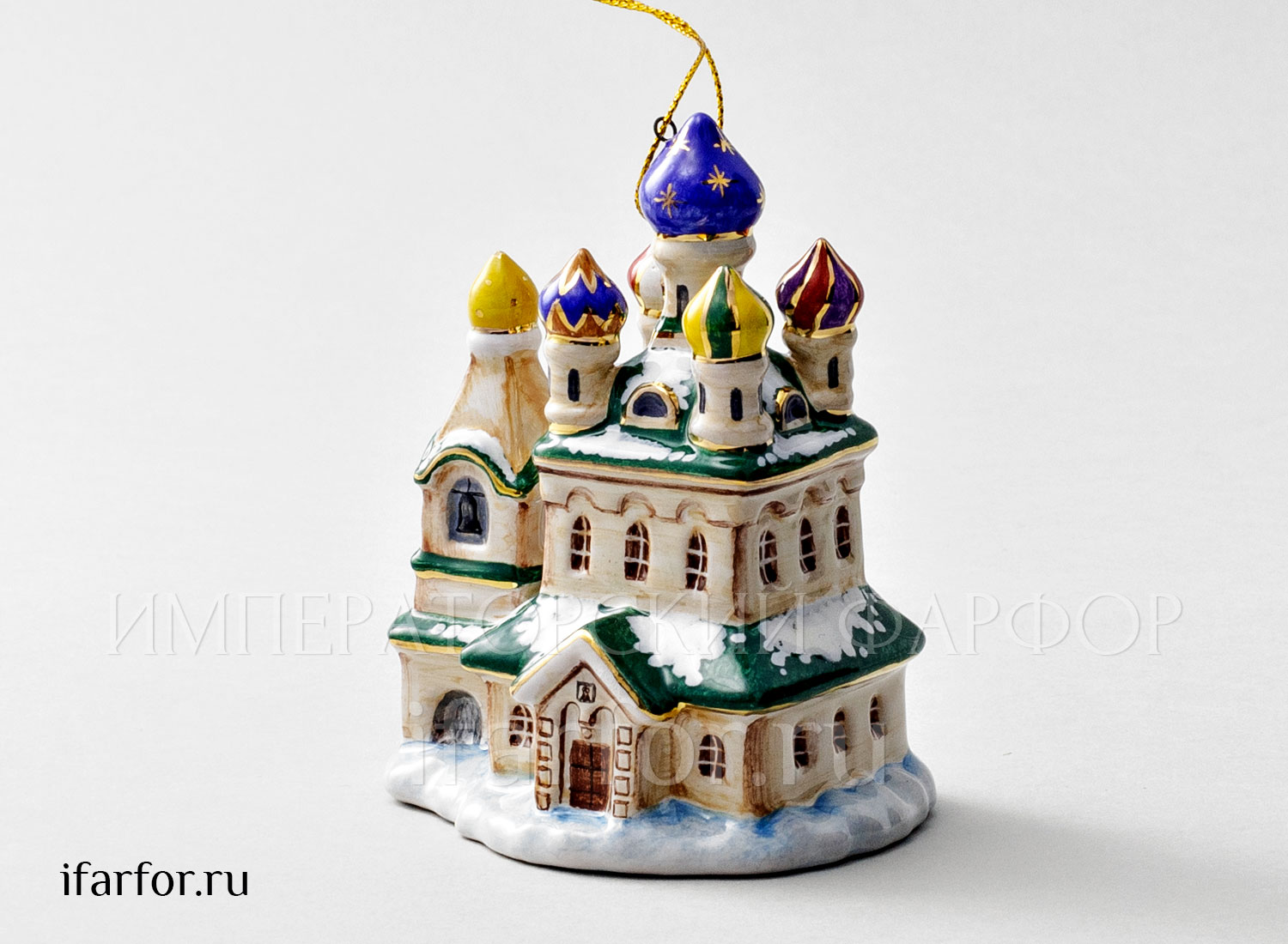 Елочная игрушка «Церквушка» Форма: Церквушка. Майолика. 78 x 100 мм.
