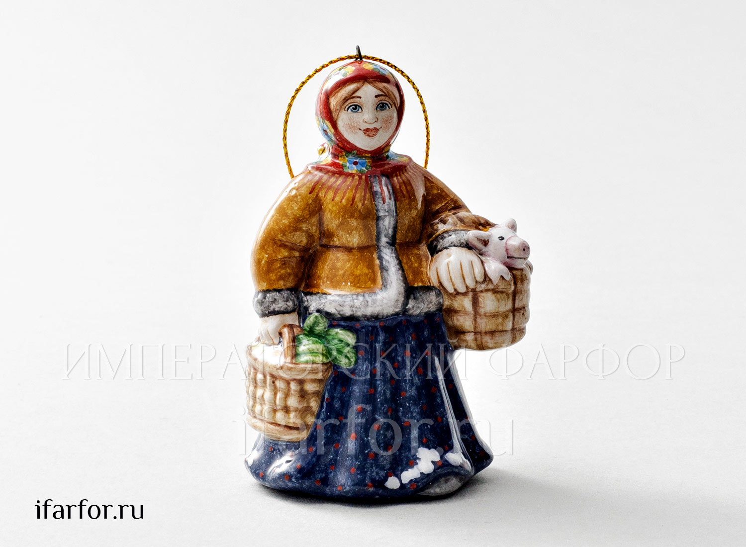 Елочная игрушка «С базара» Форма: С базара. Майолика. 60 x 90 мм.