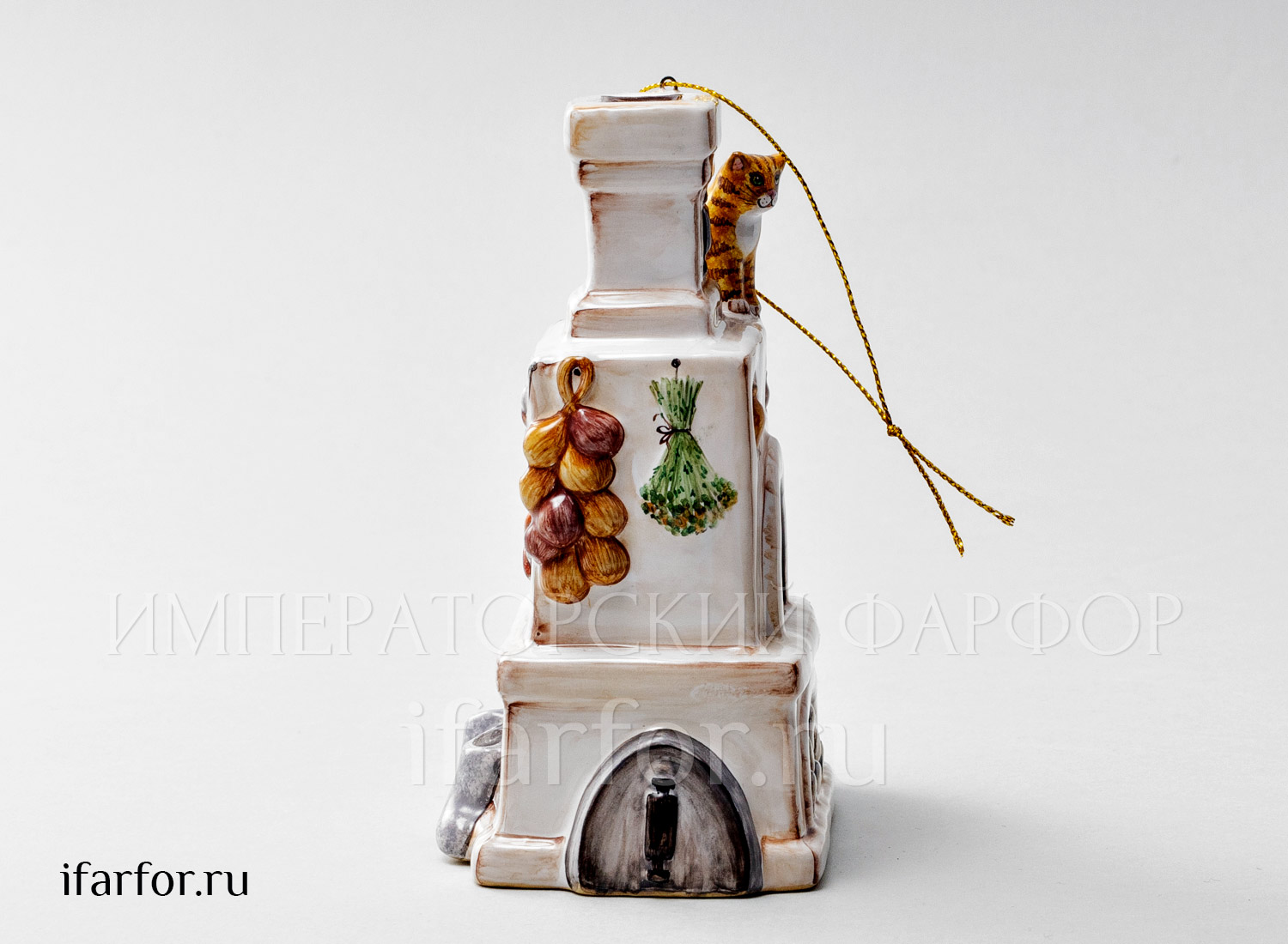 Елочная игрушка «Русская печь» Форма: Русская печь. Майолика. 105 x 135 мм.