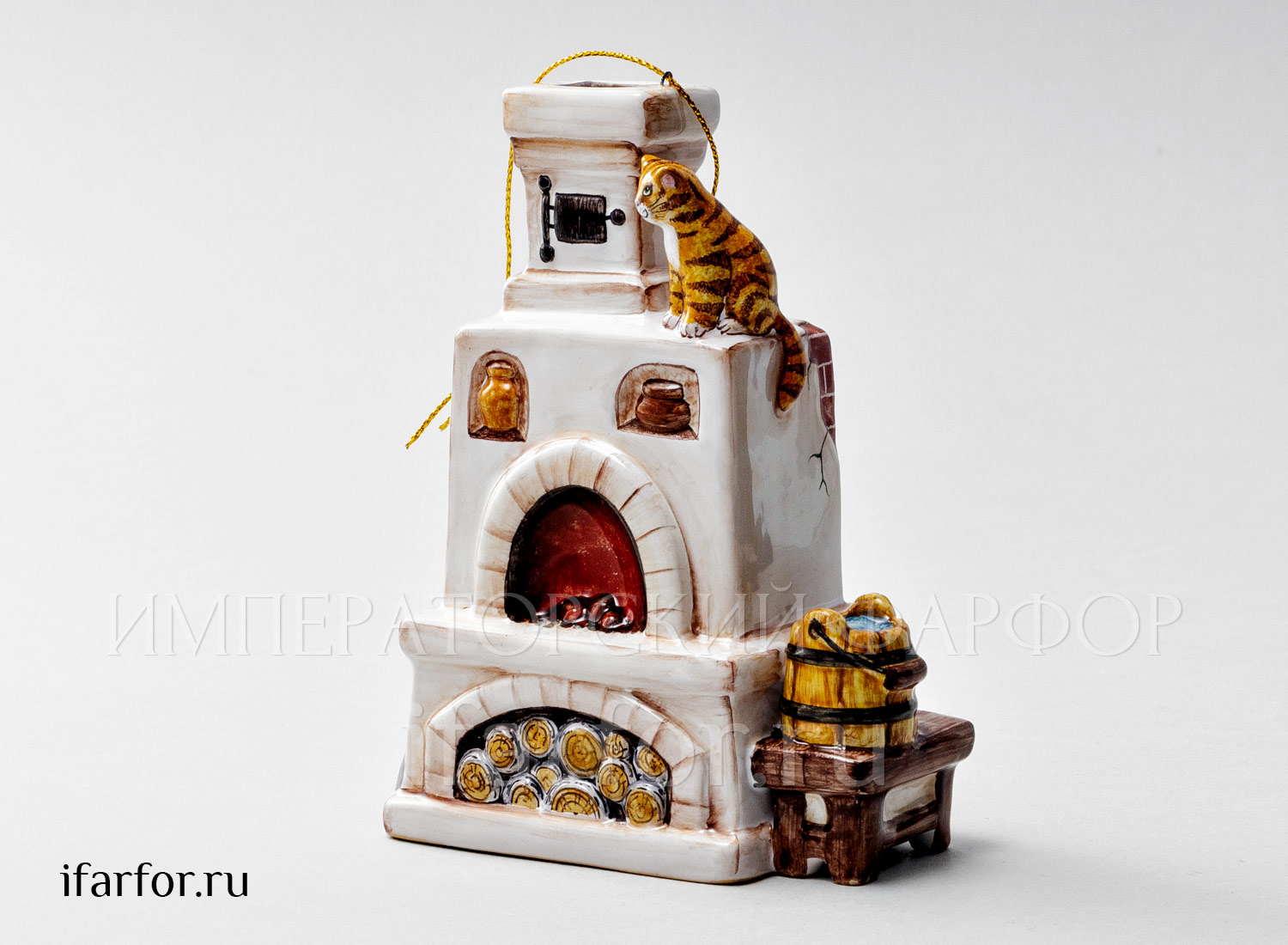 Елочная игрушка «Русская печь» Форма: Русская печь. Майолика. 105 x 135 мм.