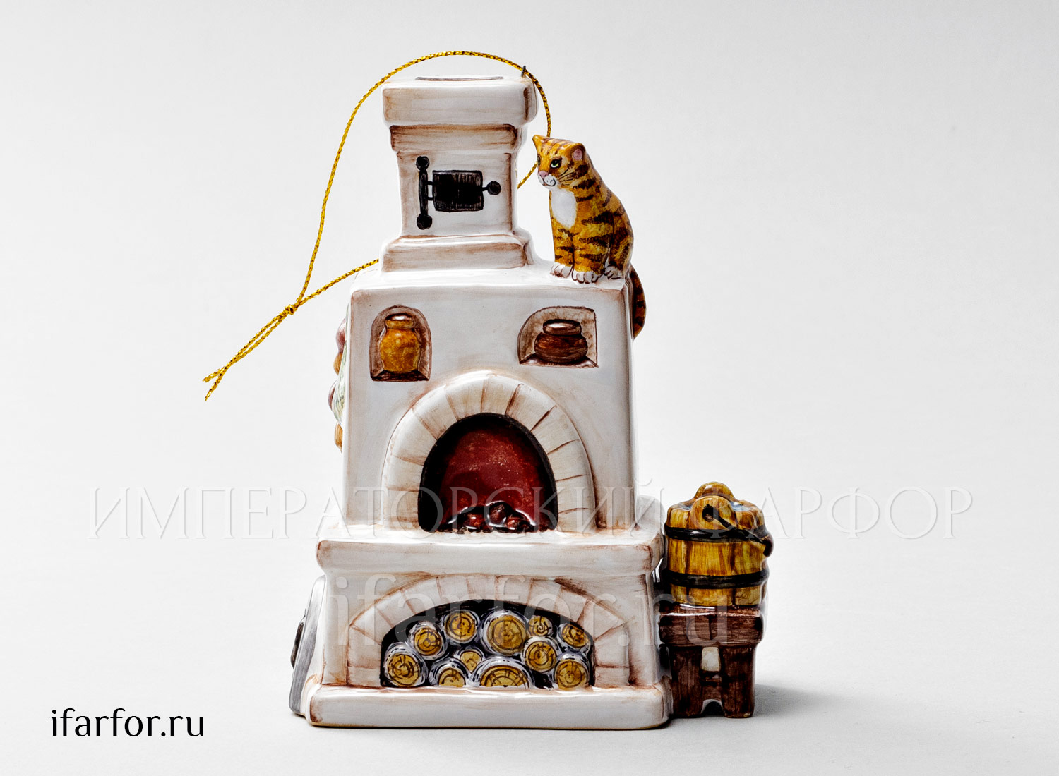 Елочная игрушка «Русская печь» Форма: Русская печь. Майолика. 105 x 135 мм.