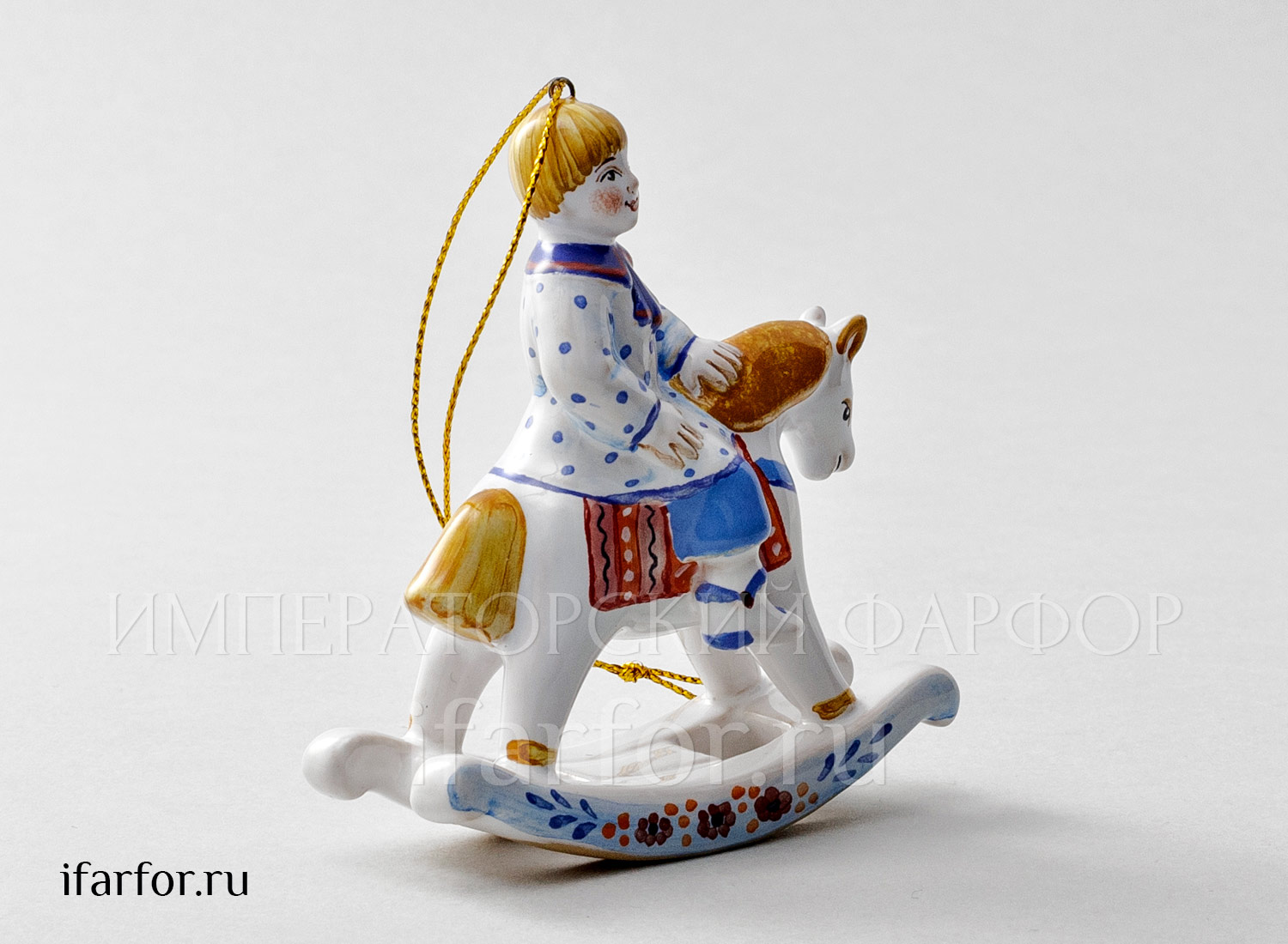 Елочная игрушка «Мальчик на лошадке» Форма: Мальчик на лошадке. Майолика. 85 x 95 мм.