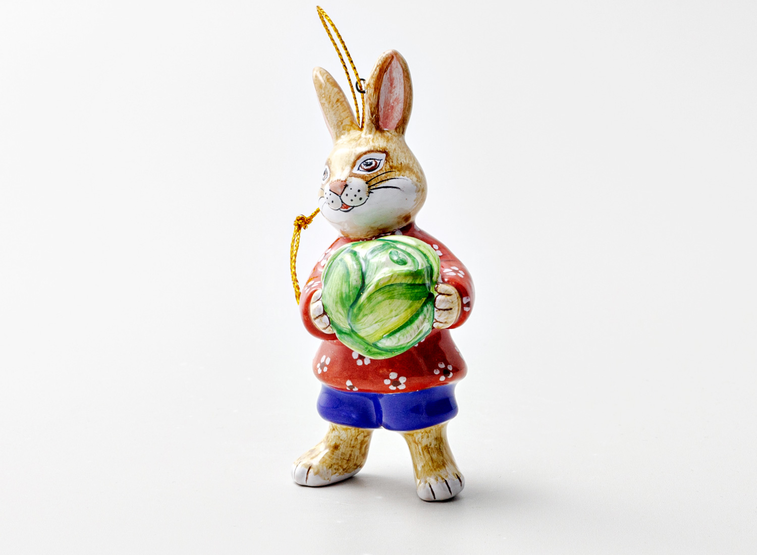 Елочная игрушка «Заяц с капустой» Форма: Заяц с капустой. Майолика. 45 x 45 x 105 мм.