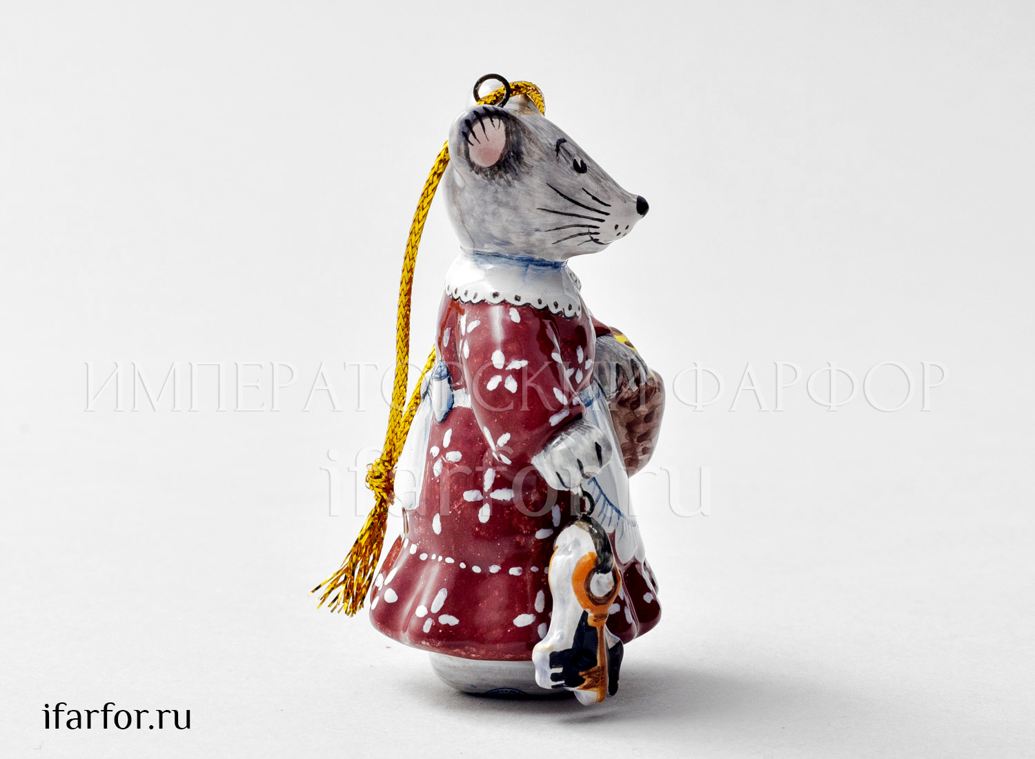 Елочная игрушка «Мышь-хозяюшка» Форма: Мышь-хозяюшка. Майолика. 50 x 70 мм.