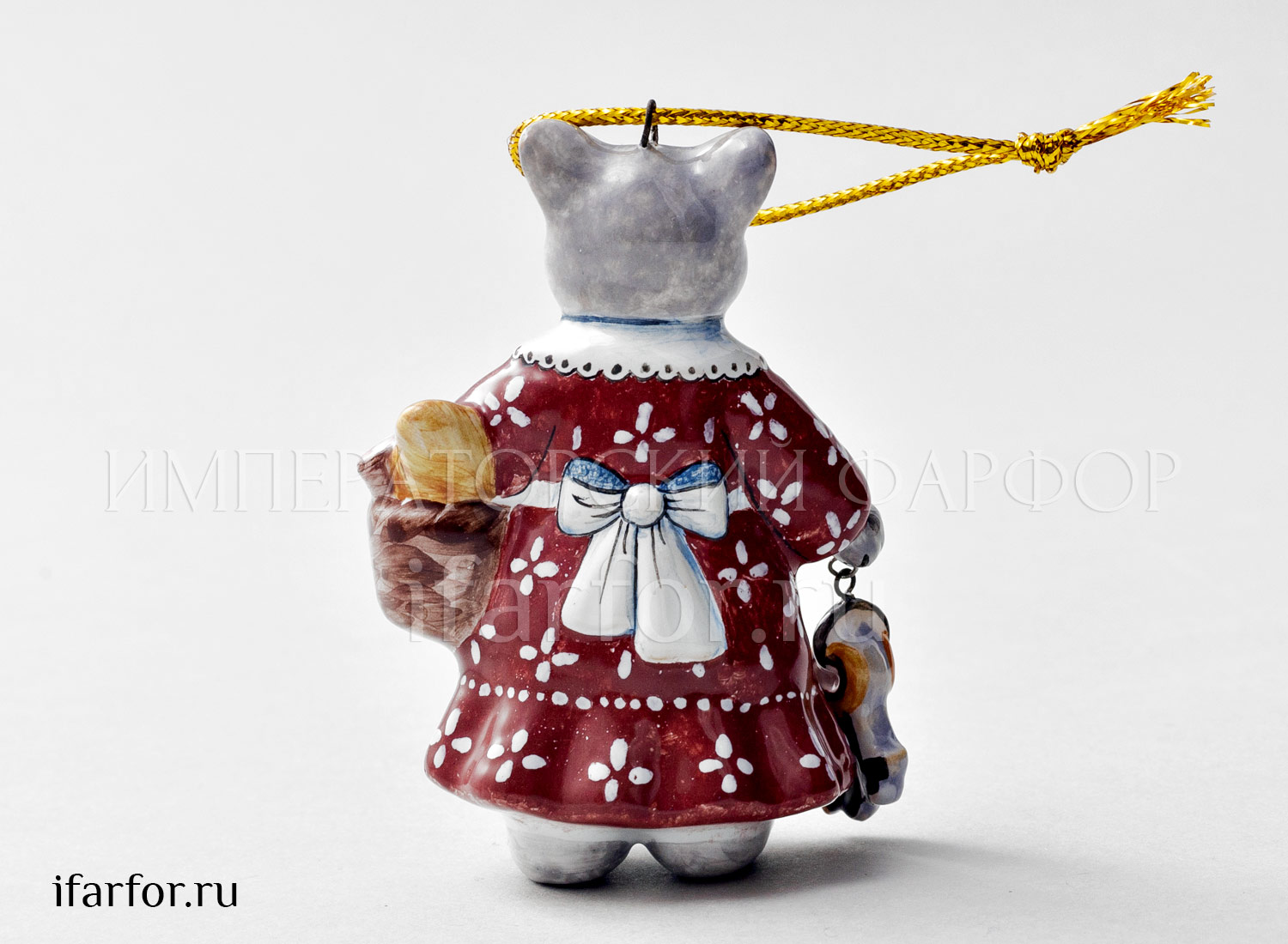 Елочная игрушка «Мышь-хозяюшка» Форма: Мышь-хозяюшка. Майолика. 50 x 70 мм.