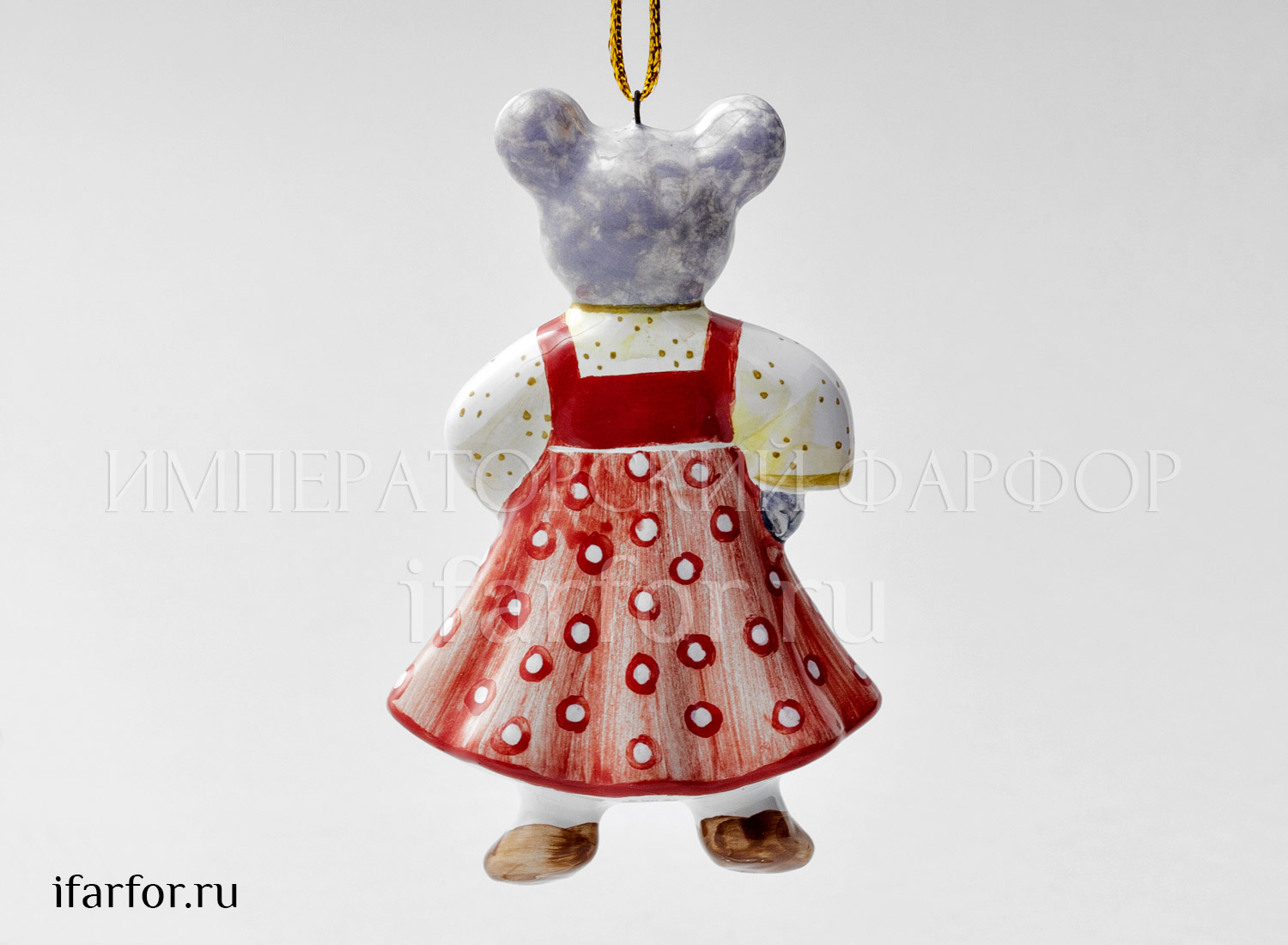 Елочная игрушка «Мышь в сарафане» Форма: Мышь в сарафане. Майолика. 40 x 90 мм.