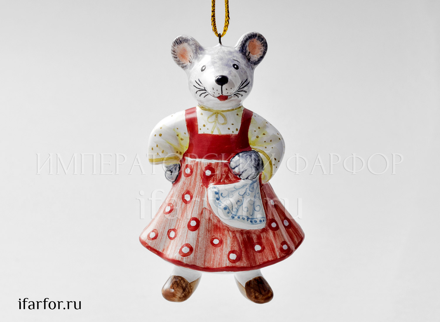 Елочная игрушка «Мышь в сарафане» Форма: Мышь в сарафане. Майолика. 40 x 90 мм.