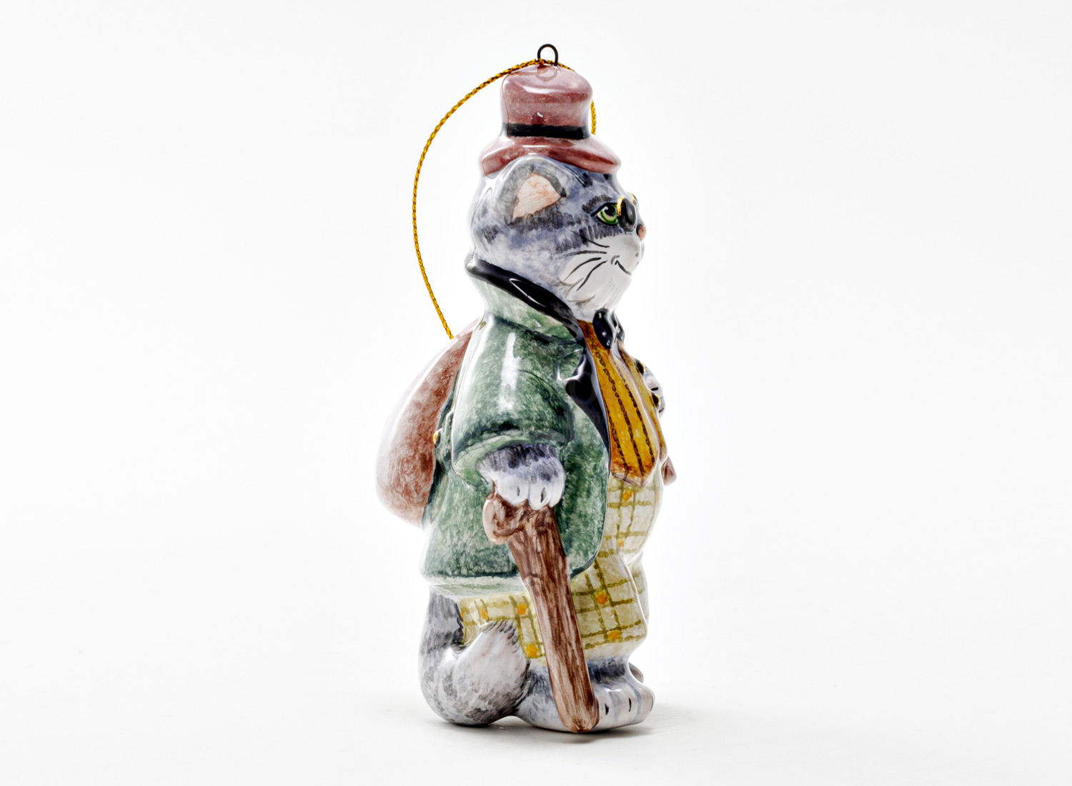 Елочная игрушка «Золотой ключик. Кот Базилио» Майолика. 55 x 105 мм.