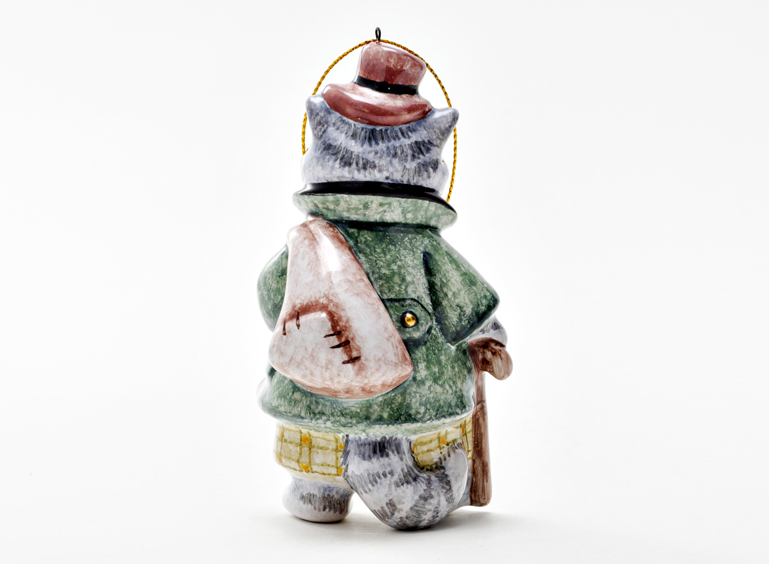 Елочная игрушка «Золотой ключик. Кот Базилио» Майолика. 55 x 105 мм.