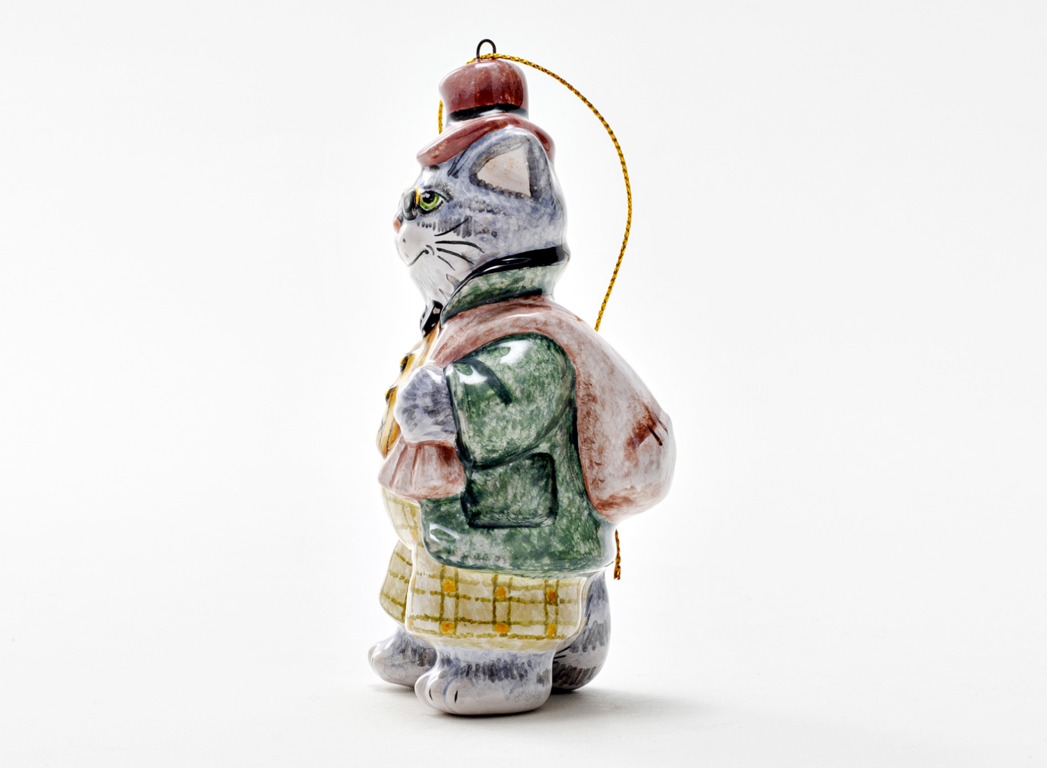 Елочная игрушка «Золотой ключик. Кот Базилио» Майолика. 55 x 105 мм.