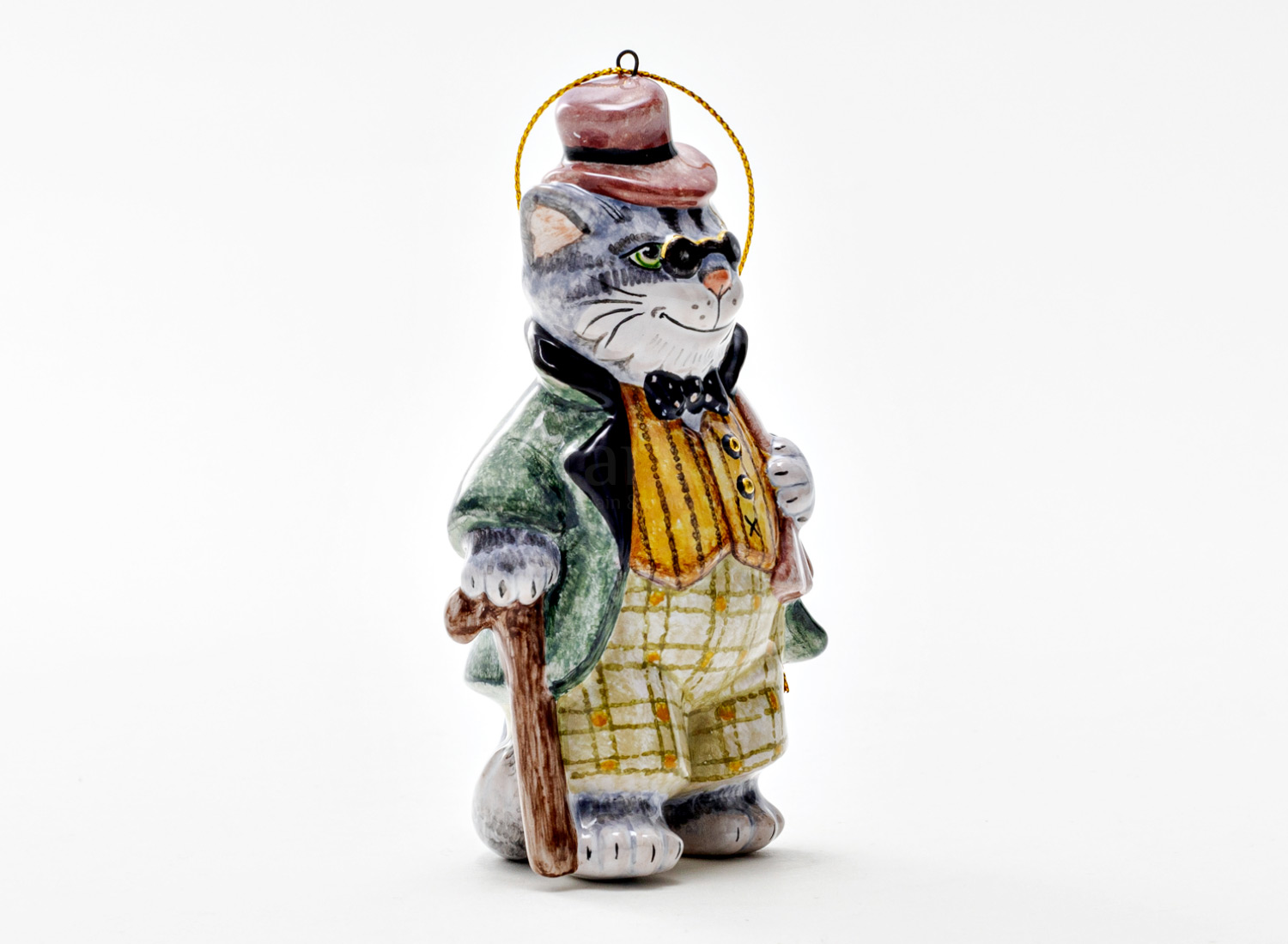 Елочная игрушка «Золотой ключик. Кот Базилио» Майолика. 55 x 105 мм.