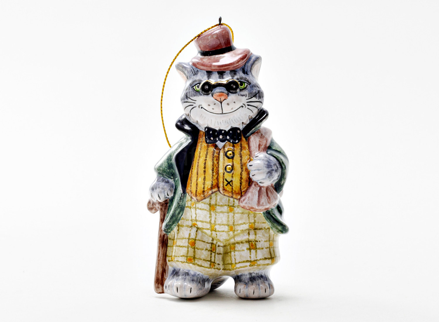 Елочная игрушка «Золотой ключик. Кот Базилио» Майолика. 55 x 105 мм.