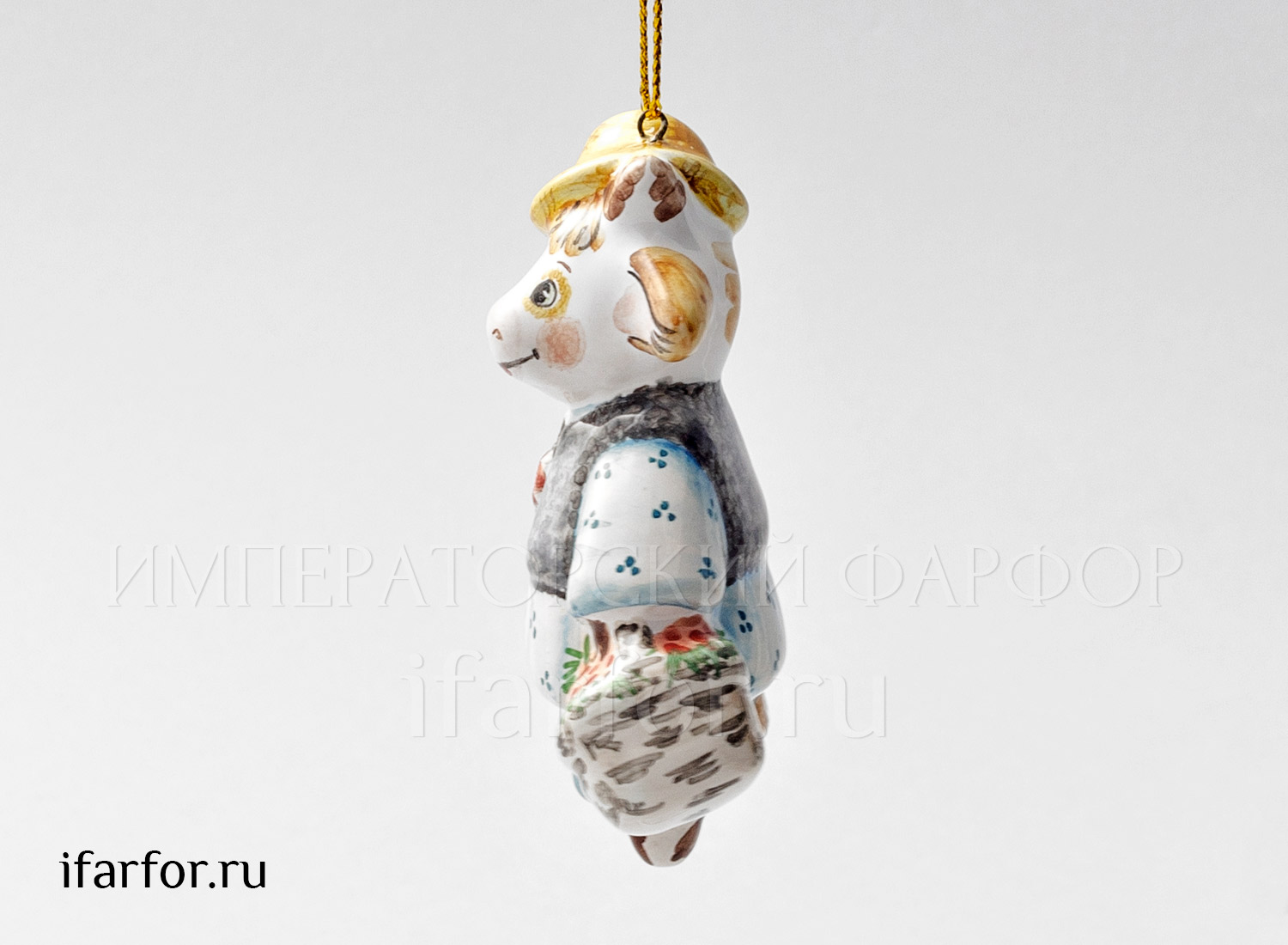 Елочная игрушка «Бычок с корзинкой» Форма: Бычок с корзинкой. Майолика. 48 x 75 мм.
