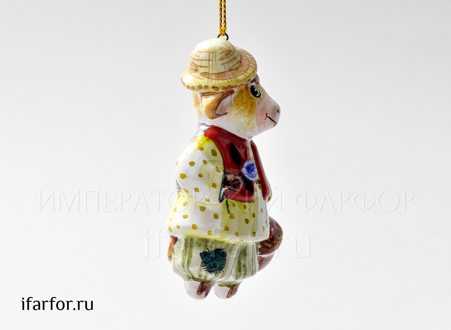 Елочная игрушка «Бычок с корзинкой» Форма: Бычок с корзинкой. Майолика. 48 x 75 мм.