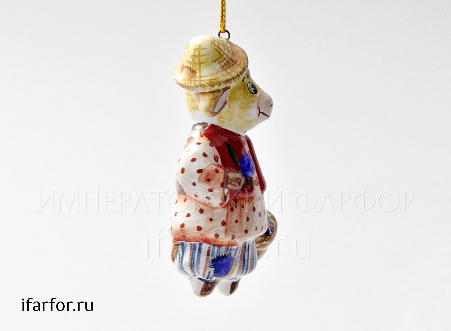 Елочная игрушка «Бычок с корзинкой» Форма: Бычок с корзинкой. Майолика. 48 x 75 мм.