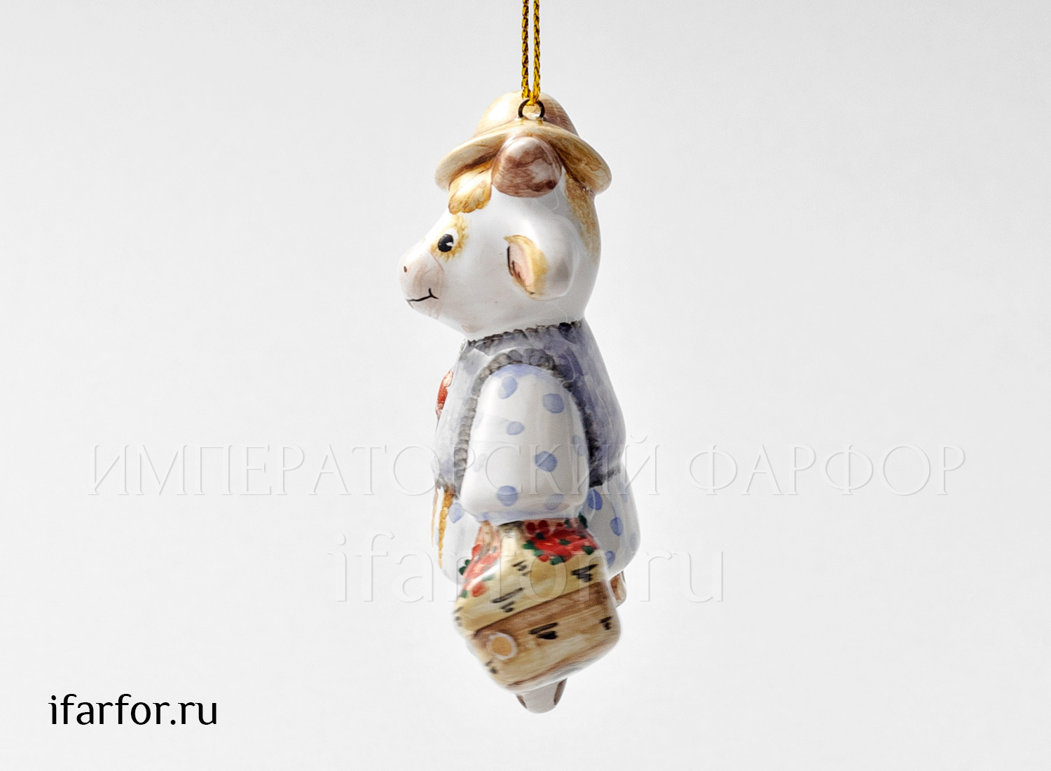 Елочная игрушка «Бычок с корзинкой» Форма: Бычок с корзинкой. Майолика. 48 x 75 мм.