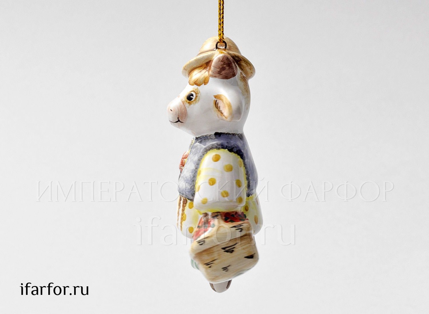 Елочная игрушка «Бычок с корзинкой» Форма: Бычок с корзинкой. Майолика. 48 x 75 мм.