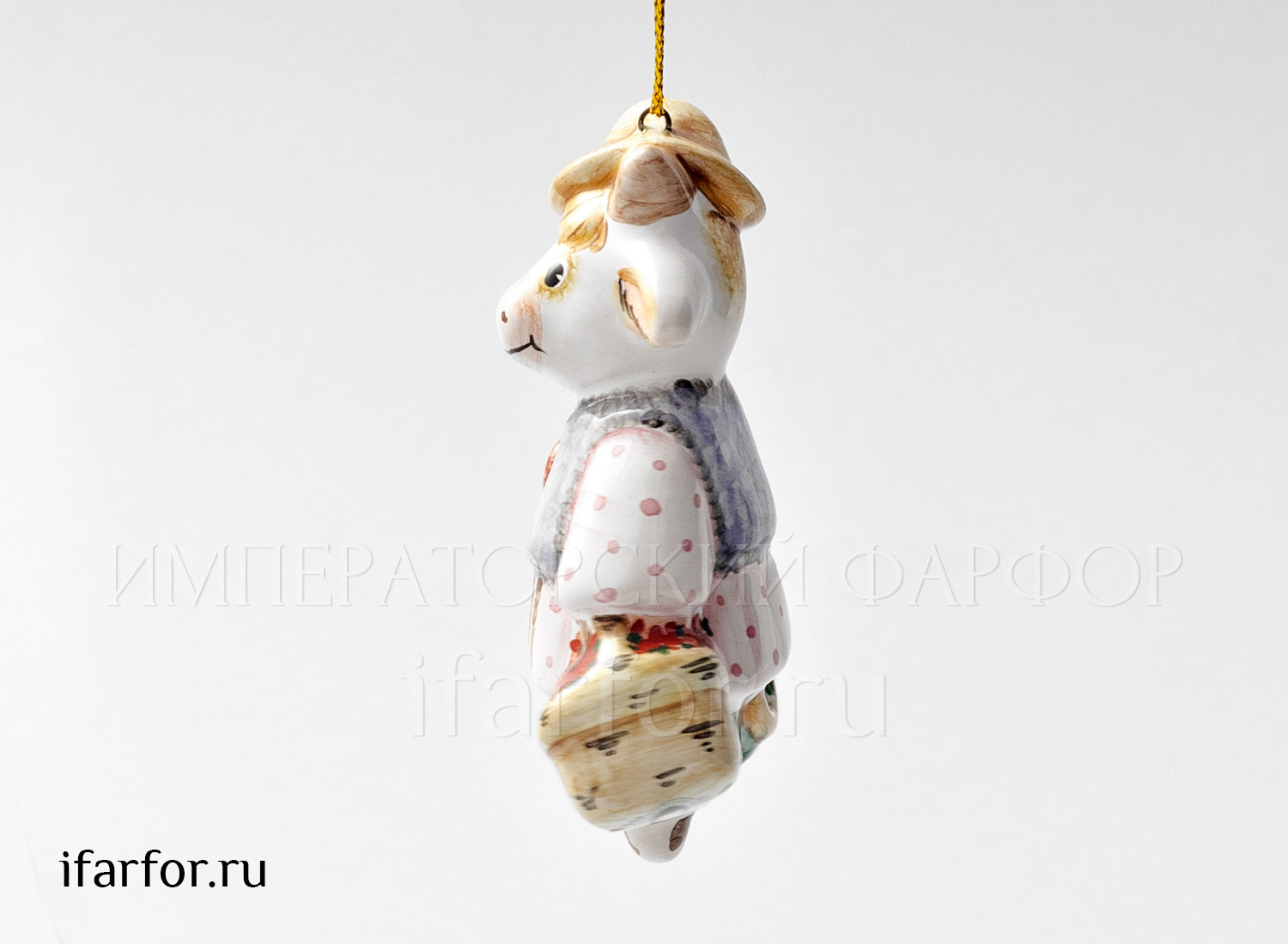 Елочная игрушка «Бычок с корзинкой» Форма: Бычок с корзинкой. Майолика. 48 x 75 мм.